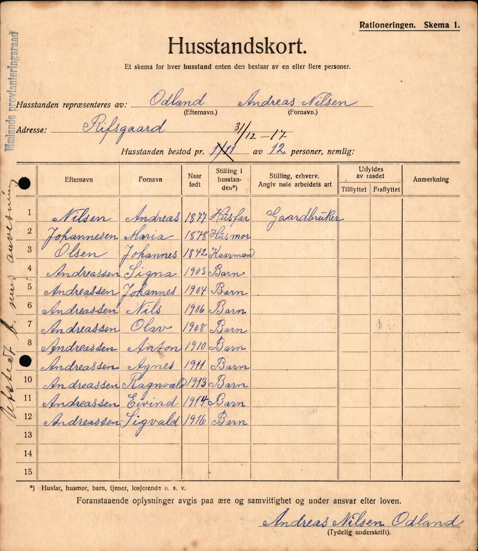 IKAH, Meland kommune, Provianteringsrådet, Husstander per 01.11.1917, 1917-1918, p. 266