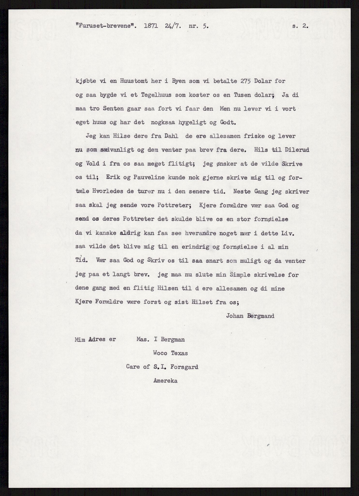 Samlinger til kildeutgivelse, Amerikabrevene, AV/RA-EA-4057/F/L0007: Innlån fra Hedmark: Berg - Furusetbrevene, 1838-1914, p. 493