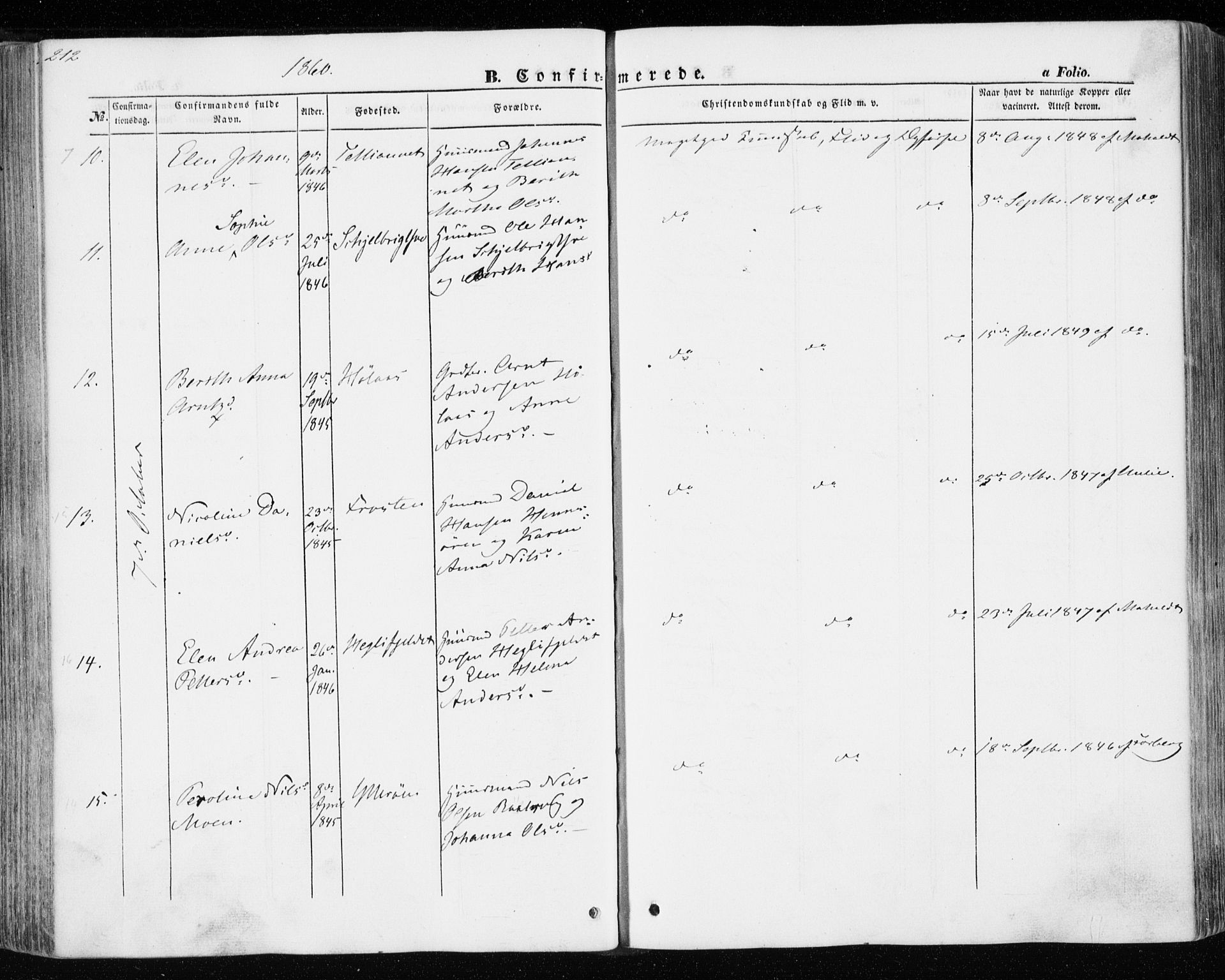 Ministerialprotokoller, klokkerbøker og fødselsregistre - Nord-Trøndelag, AV/SAT-A-1458/701/L0008: Parish register (official) no. 701A08 /1, 1854-1863, p. 212