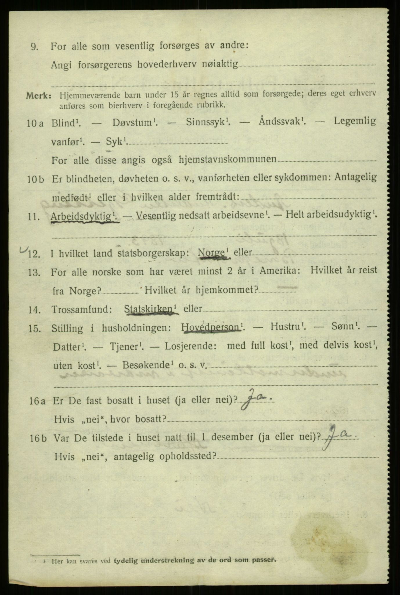 SAB, 1920 census for Bergen, 1920, p. 122419