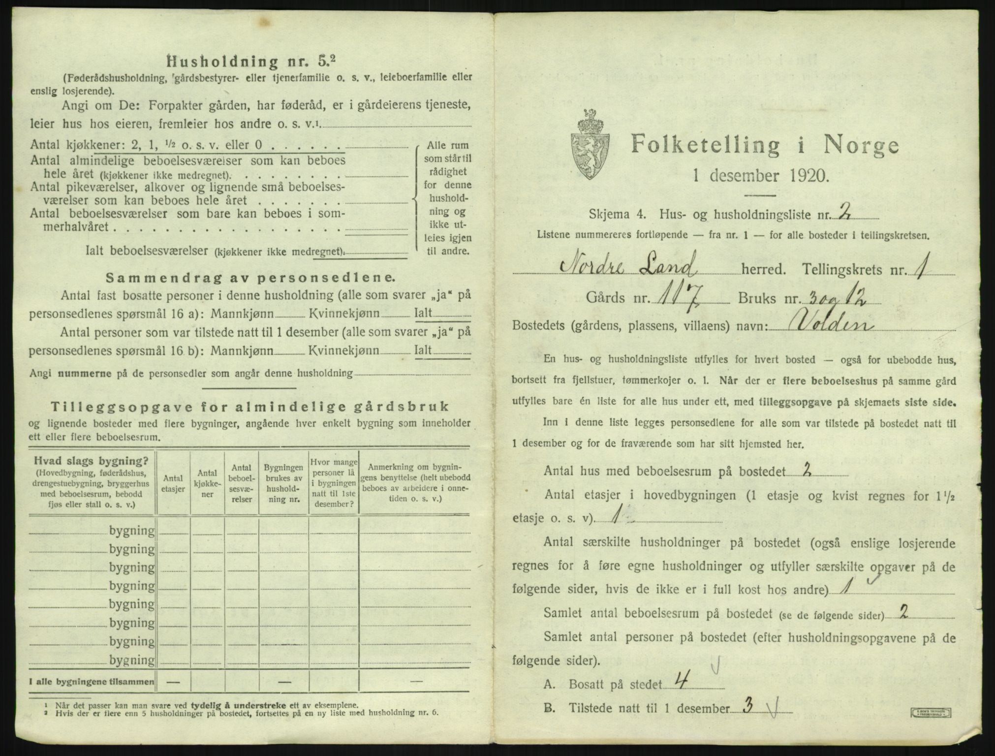 SAH, 1920 census for Nordre Land, 1920, p. 56