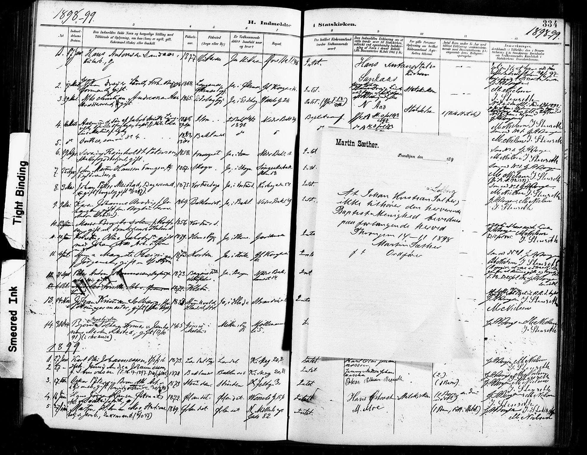 Ministerialprotokoller, klokkerbøker og fødselsregistre - Sør-Trøndelag, SAT/A-1456/604/L0198: Parish register (official) no. 604A19, 1893-1900, p. 334