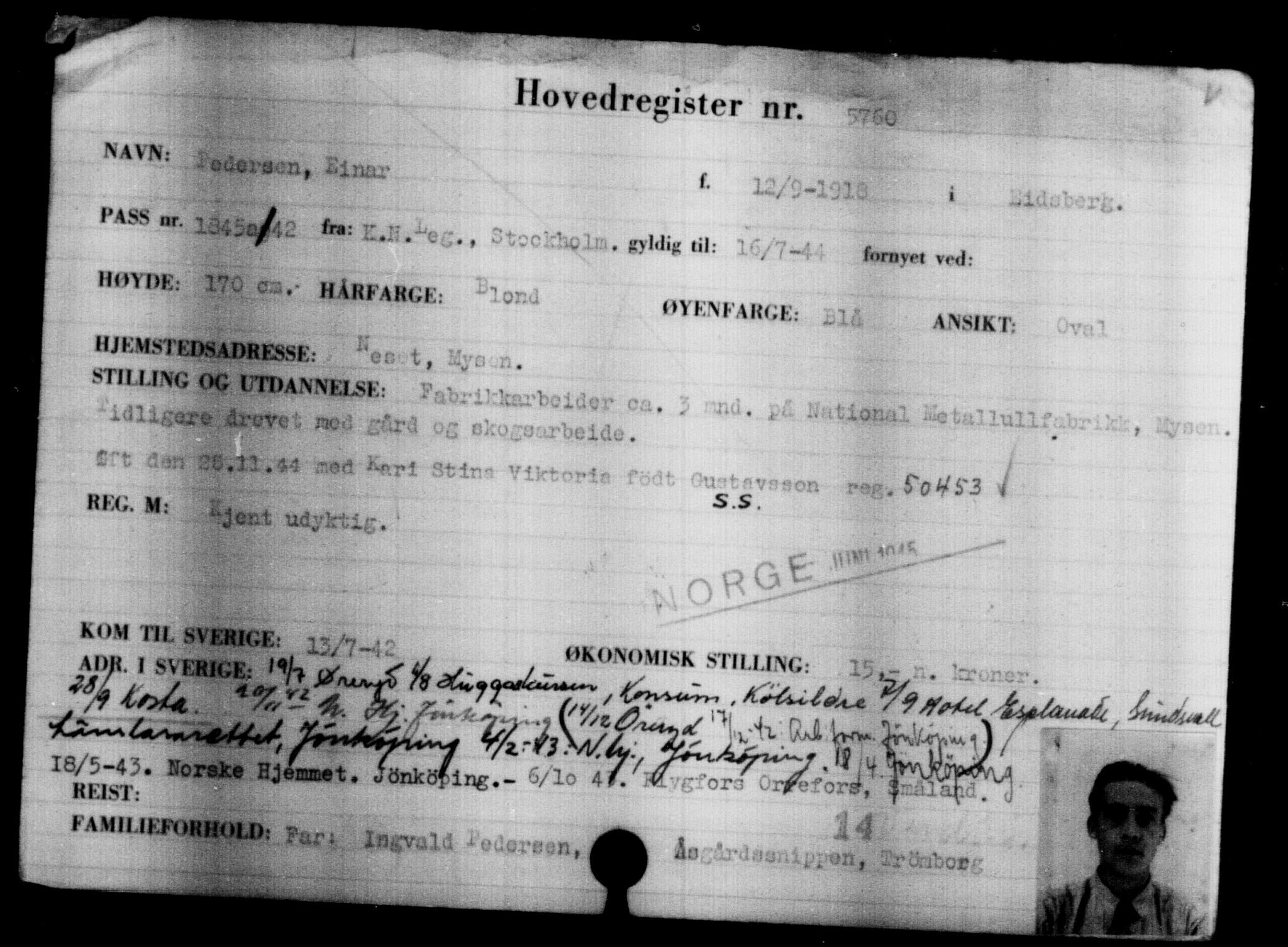 Utenriksstasjonene, Legasjonen i Stockholm, Flyktningkontoret, AV/RA-S-6753/V/Va/L0004: Kjesäterkartoteket, flyktninger med registreringsnr. 3496-6610, 1940-1945, p. 2623