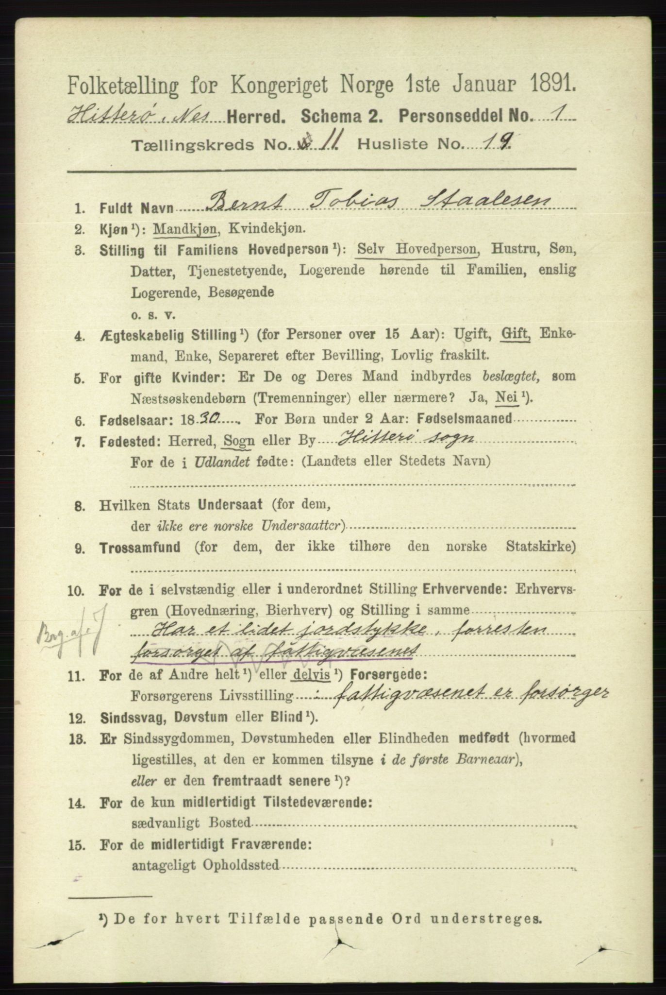RA, 1891 census for 1043 Hidra og Nes, 1891, p. 4570