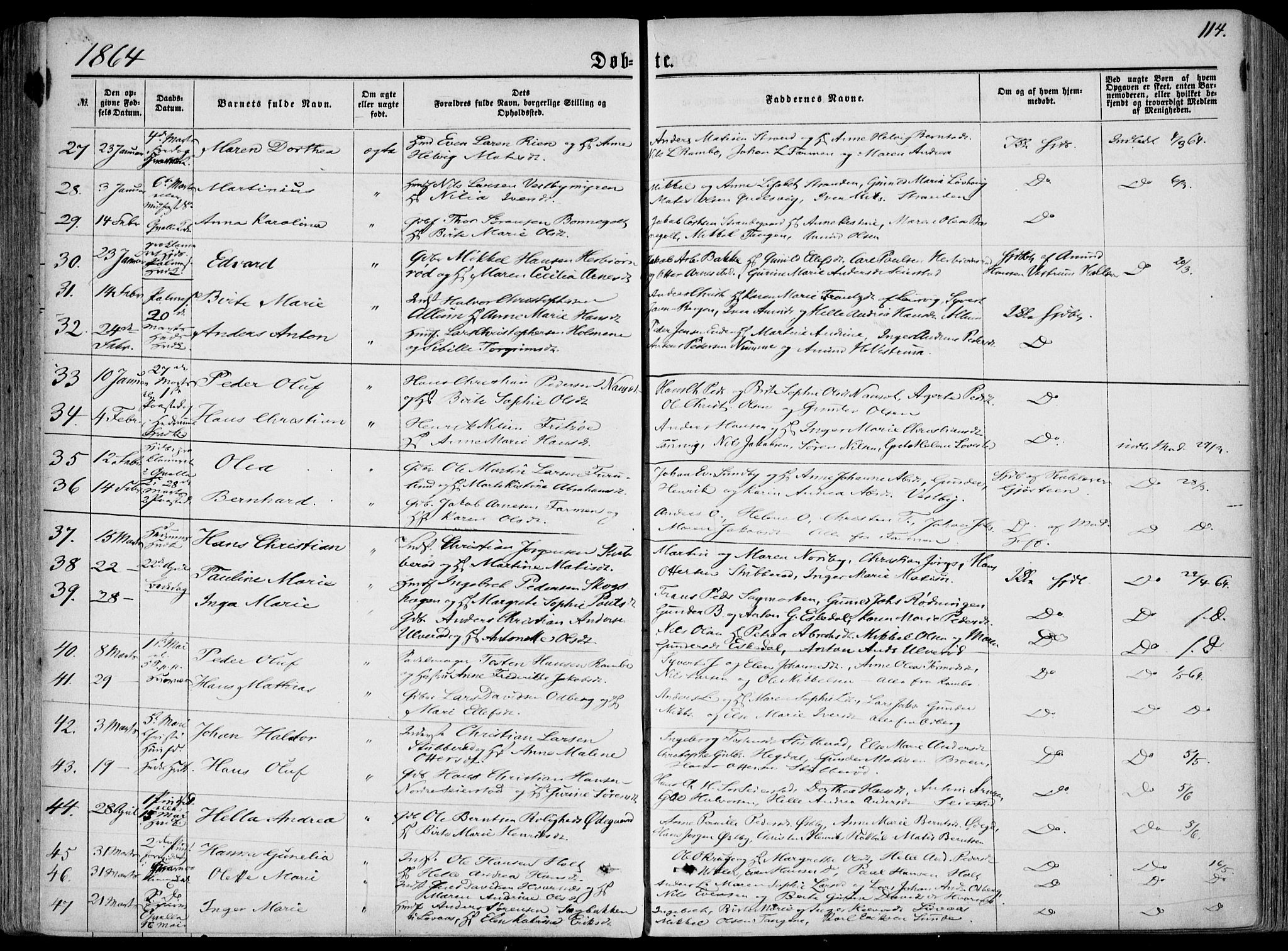 Hedrum kirkebøker, AV/SAKO-A-344/F/Fa/L0007: Parish register (official) no. I 7, 1857-1868, p. 114