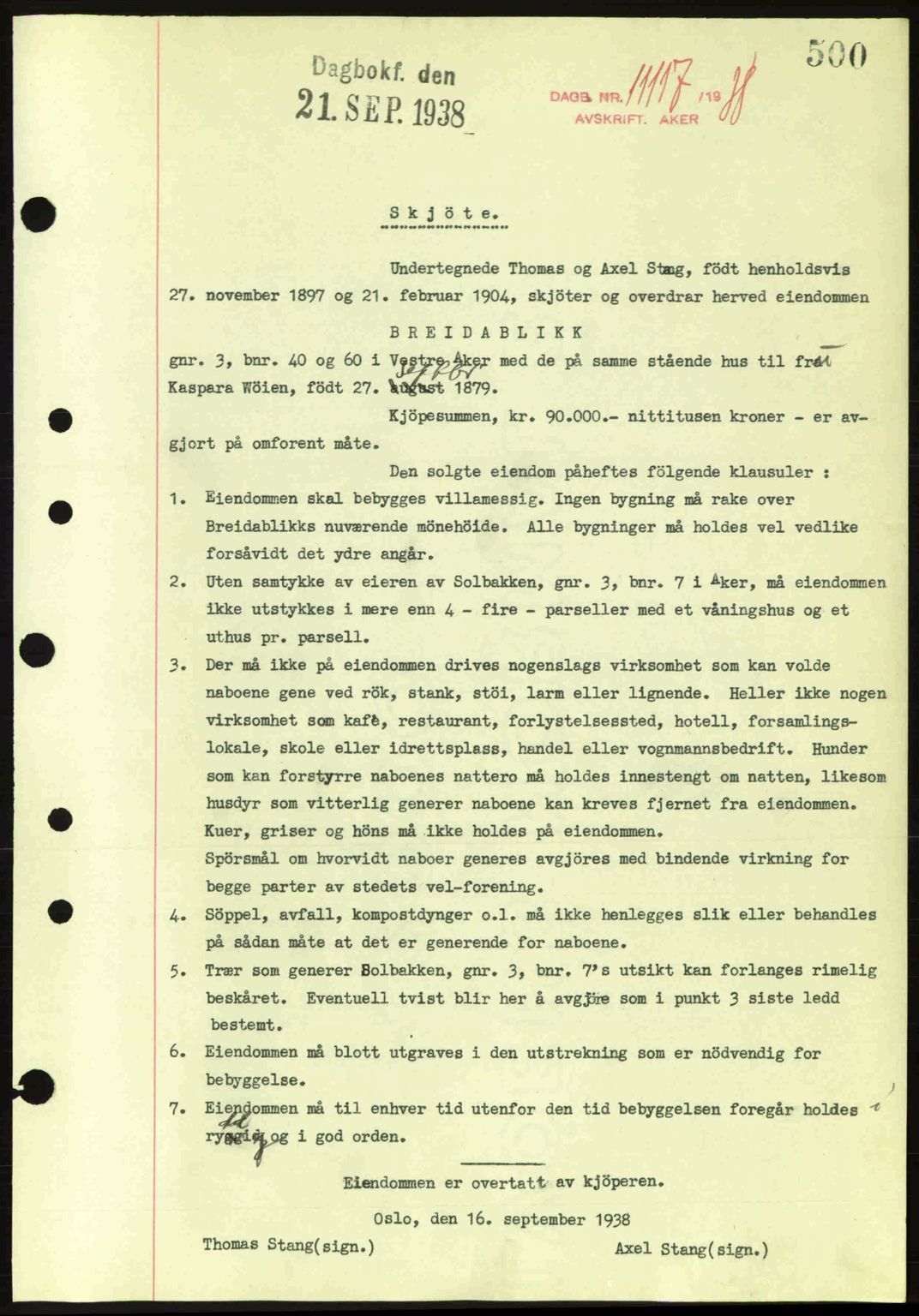 Aker herredsskriveri, SAO/A-10896/G/Gb/Gba/Gbab/L0025: Mortgage book no. A154-155, 1938-1938, Diary no: : 11117/1938