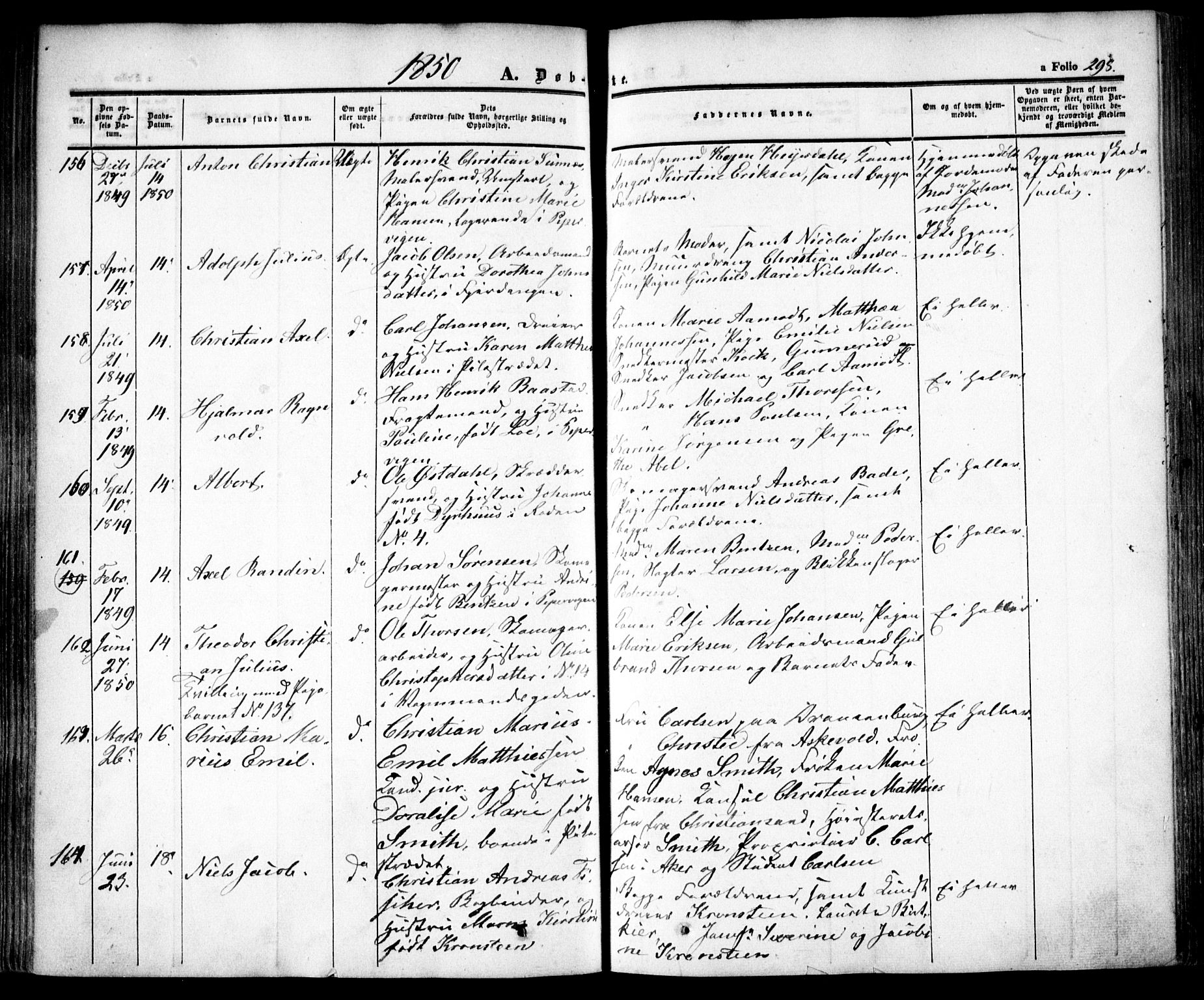 Oslo domkirke Kirkebøker, SAO/A-10752/F/Fa/L0013: Parish register (official) no. 13, 1844-1864, p. 298