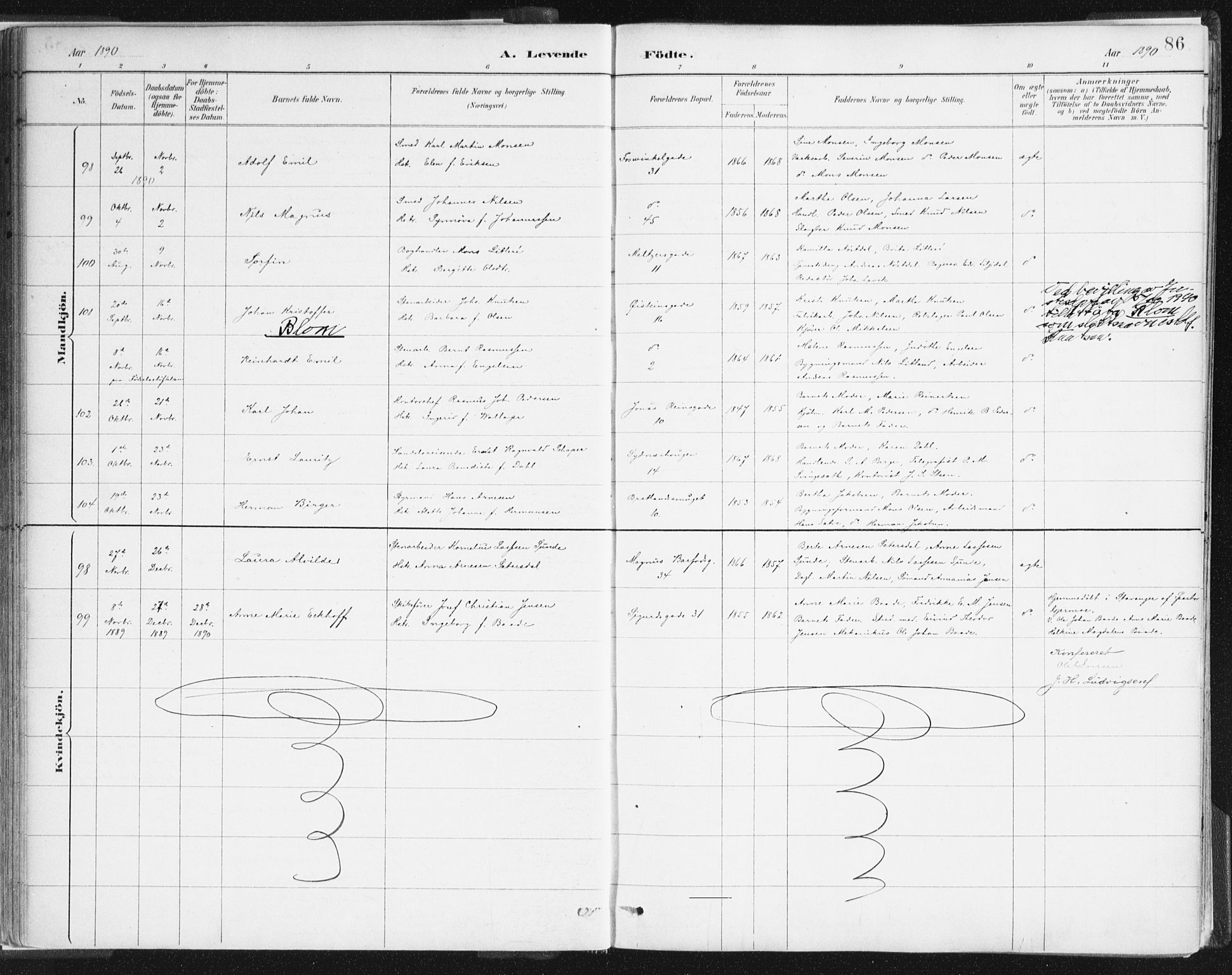 Johanneskirken sokneprestembete, AV/SAB-A-76001/H/Haa/L0001: Parish register (official) no. A 1, 1885-1900, p. 86