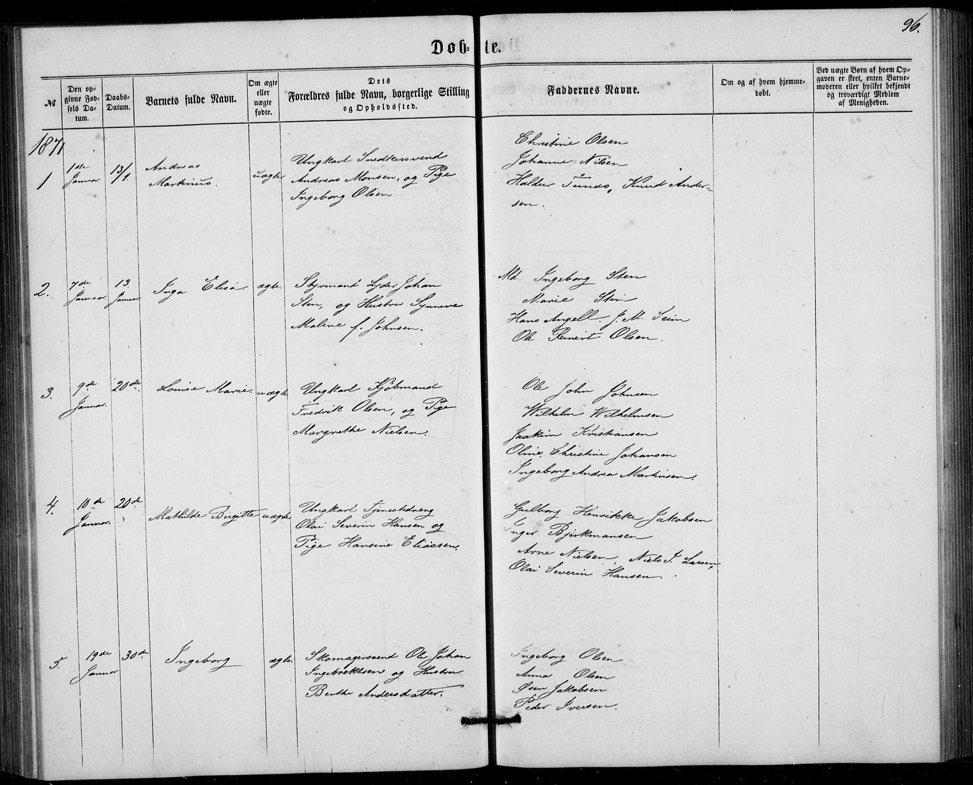 Fødselsstiftelsens sokneprestembete, ført av overlegen*, SAB/-: Parish register (official) no. A 1, 1863-1883, p. 96