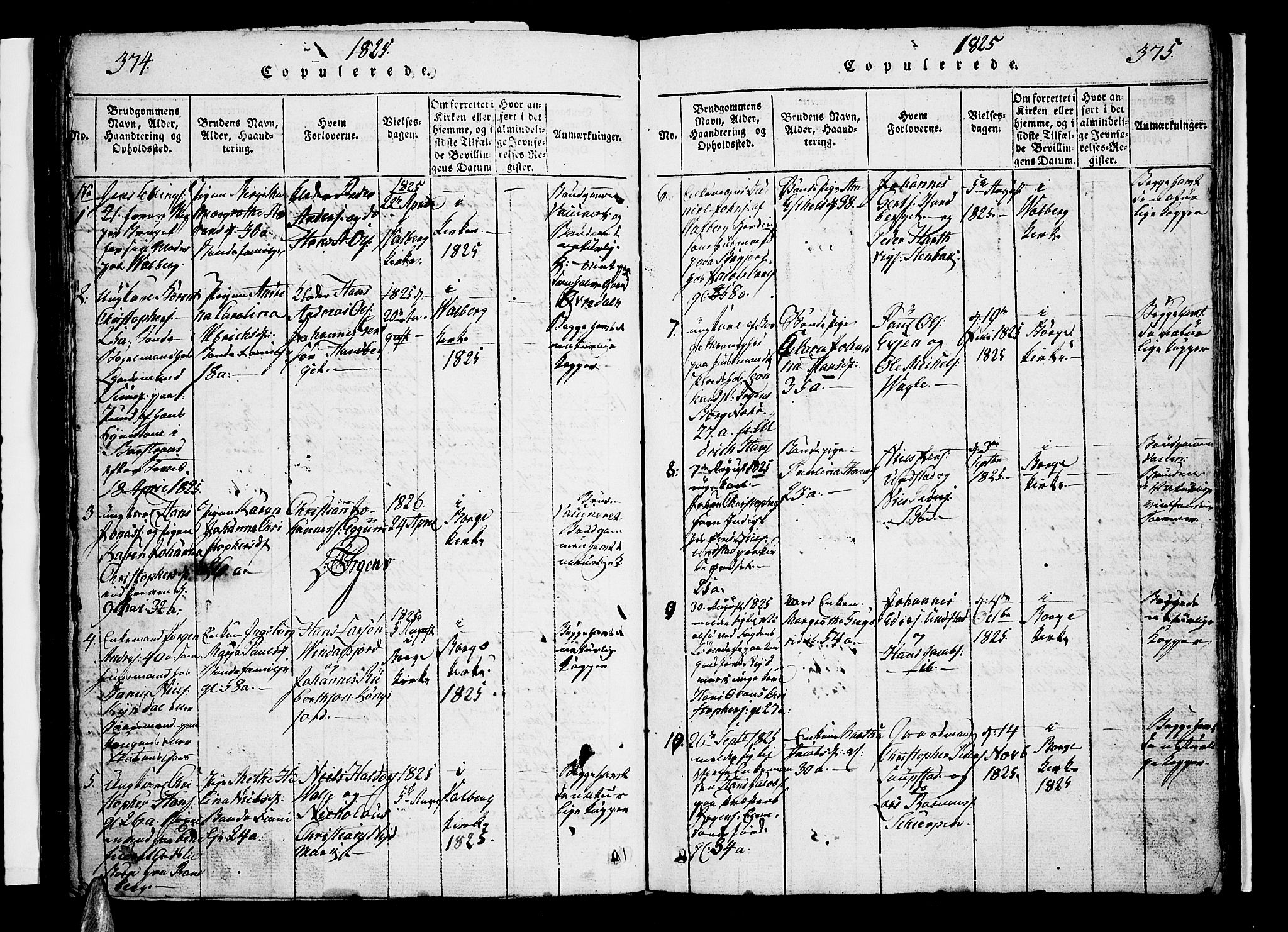 Ministerialprotokoller, klokkerbøker og fødselsregistre - Nordland, SAT/A-1459/880/L1130: Parish register (official) no. 880A04, 1821-1843, p. 374-375