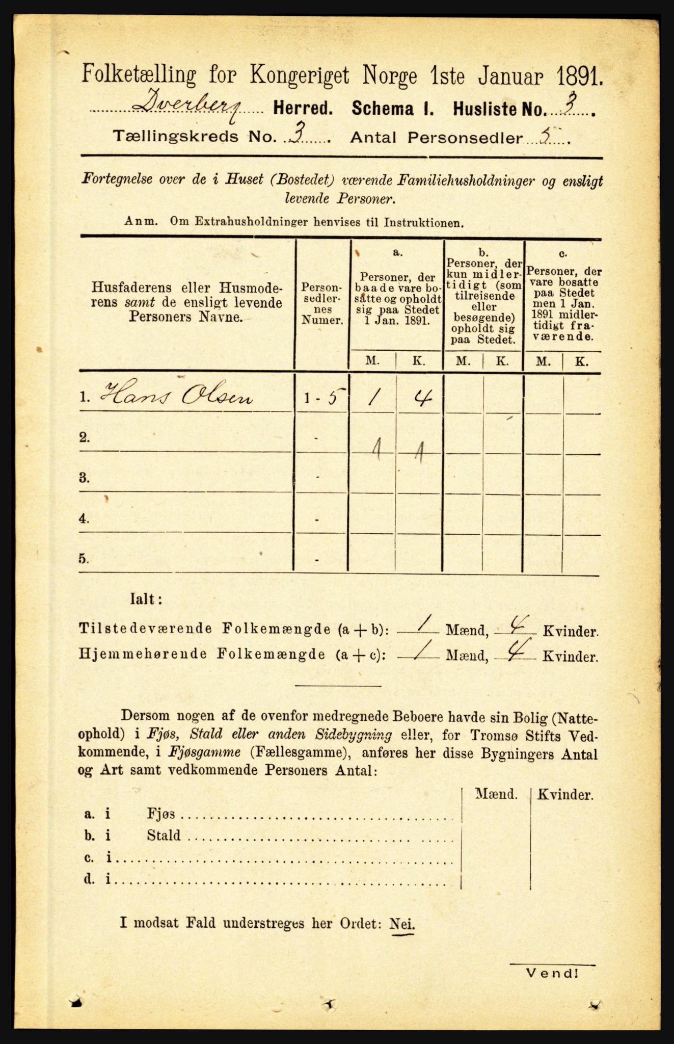 RA, 1891 census for 1872 Dverberg, 1891, p. 886