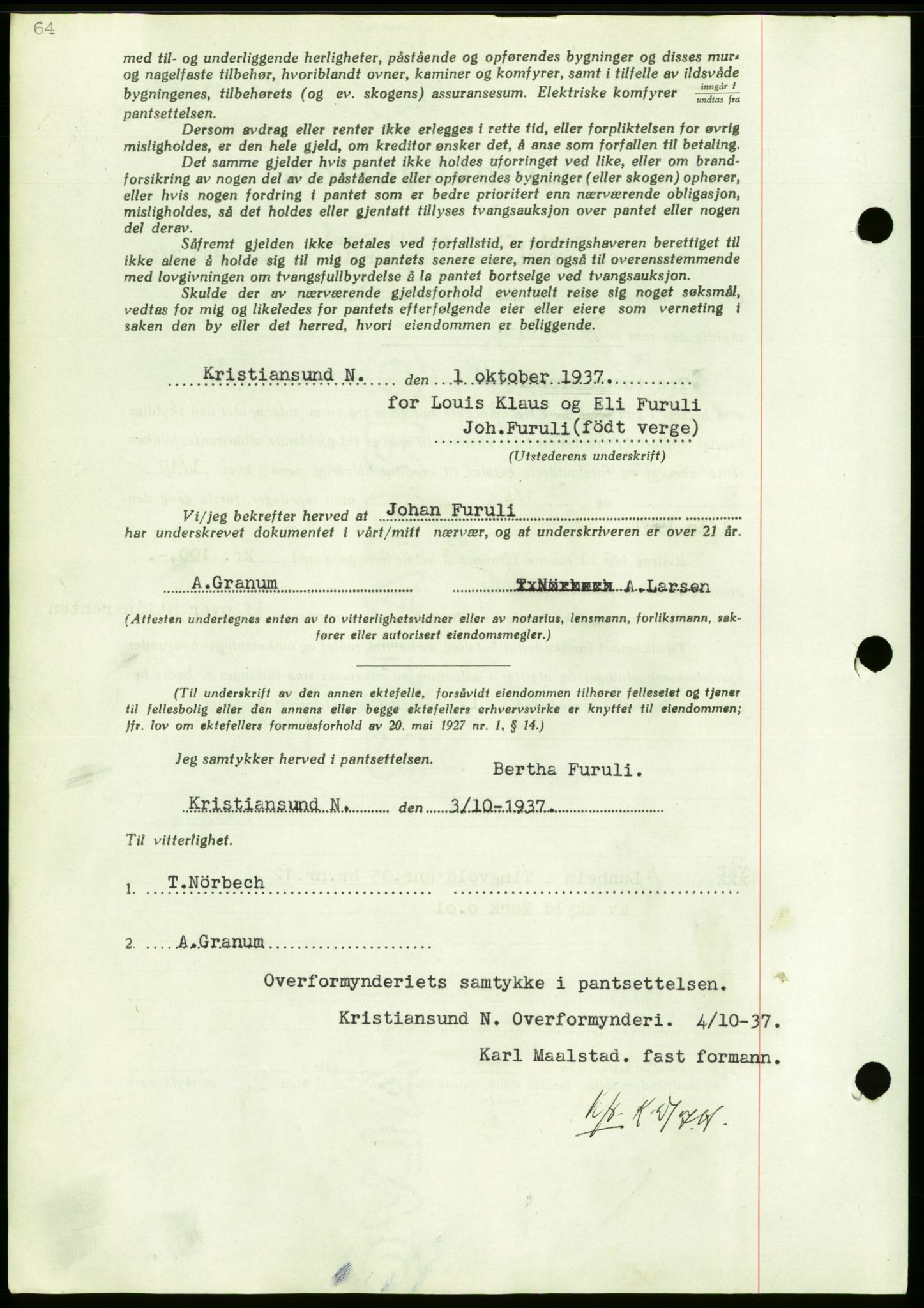 Nordmøre sorenskriveri, AV/SAT-A-4132/1/2/2Ca/L0092: Mortgage book no. B82, 1937-1938, Diary no: : 2442/1937