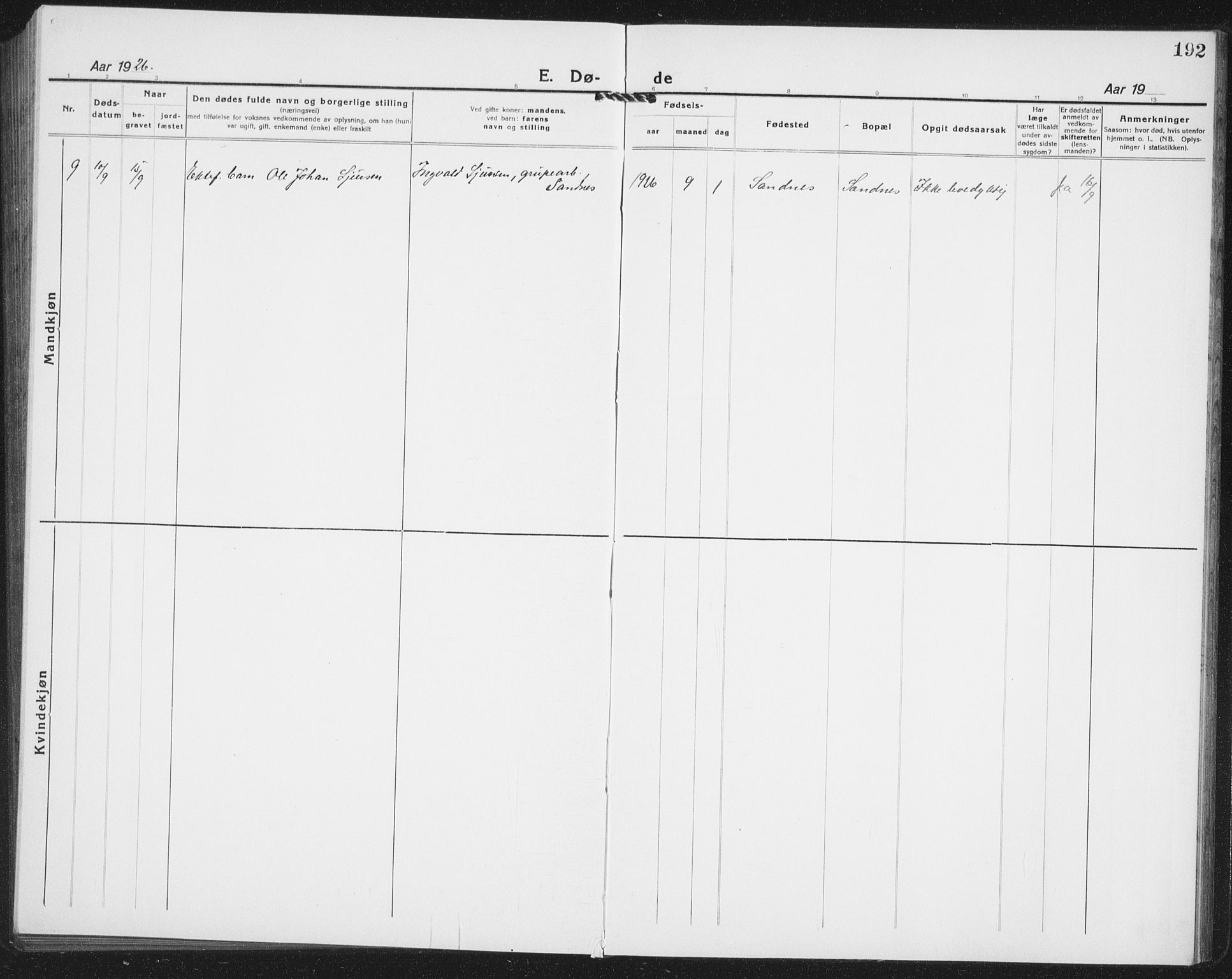 Ministerialprotokoller, klokkerbøker og fødselsregistre - Nordland, AV/SAT-A-1459/850/L0718: Parish register (copy) no. 850C02, 1921-1941, p. 192