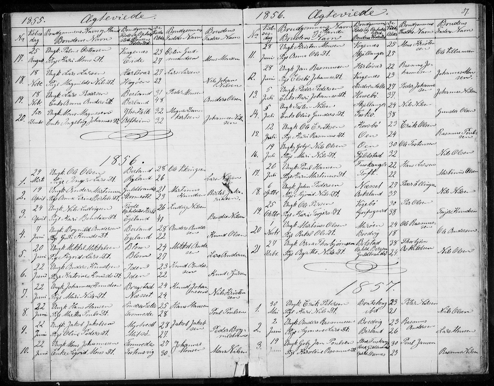 Herdla Sokneprestembete, SAB/A-75701/H/Haa: Parish register (official) no. A 1, 1855-1869, p. 57
