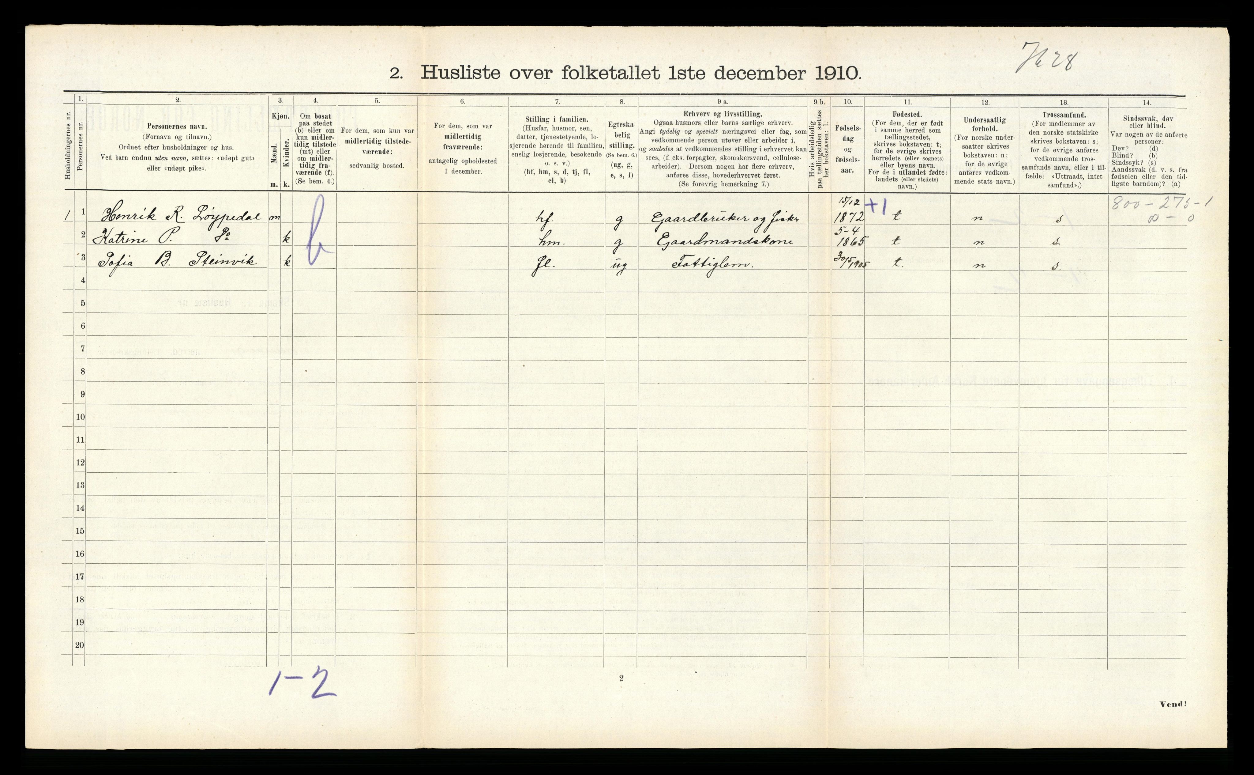 RA, 1910 census for Bremanger, 1910, p. 620