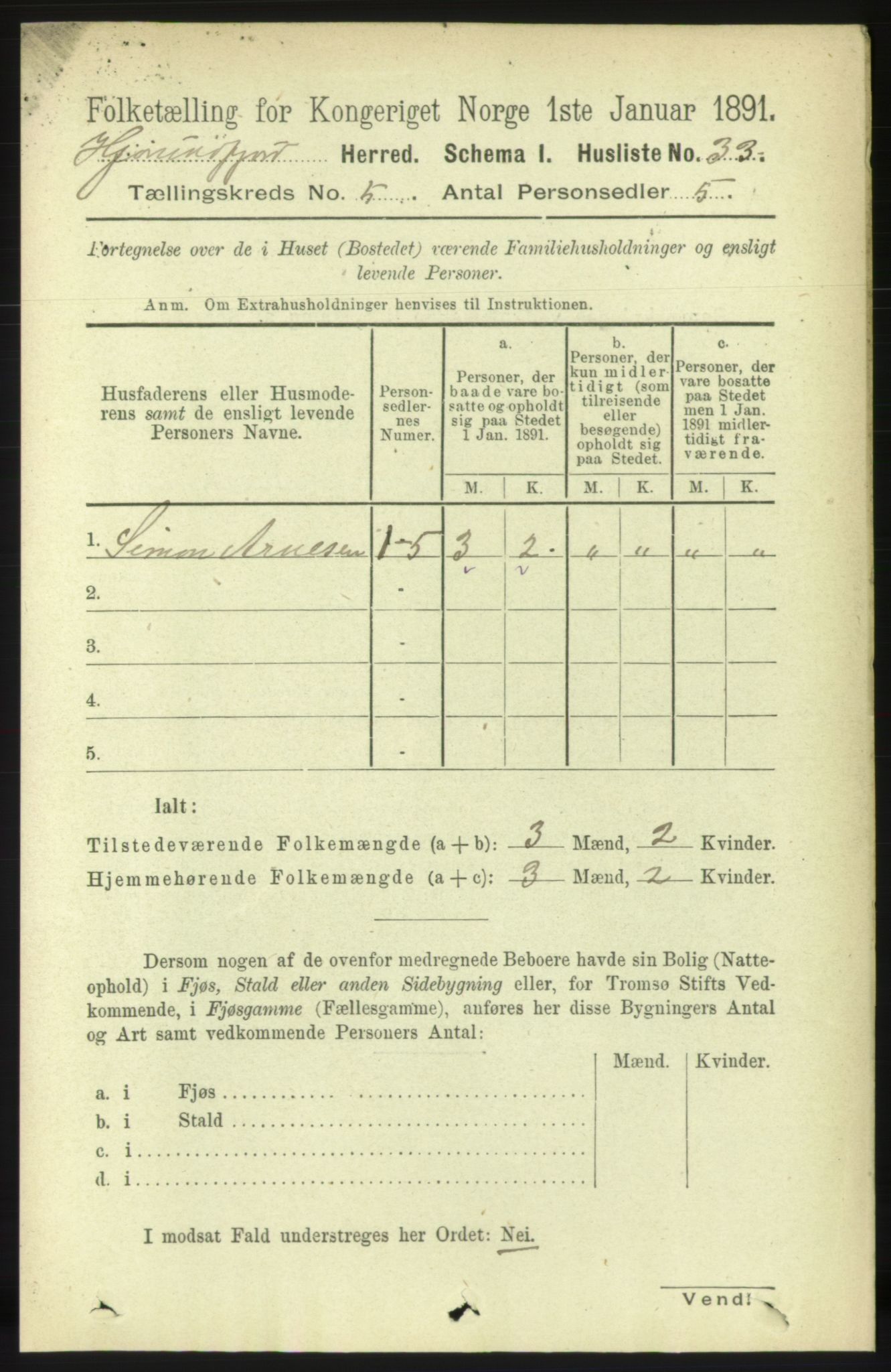 RA, 1891 census for 1522 Hjørundfjord, 1891, p. 889