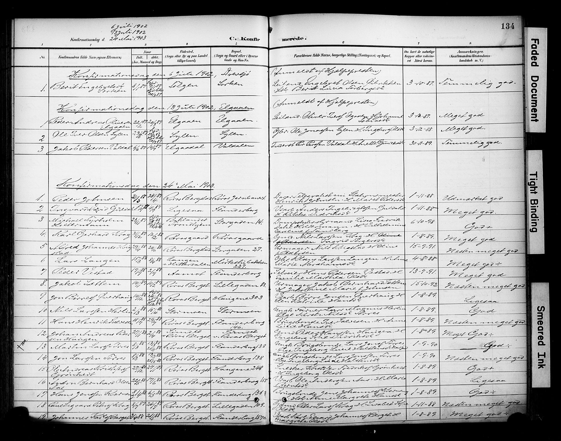 Ministerialprotokoller, klokkerbøker og fødselsregistre - Sør-Trøndelag, SAT/A-1456/681/L0936: Parish register (official) no. 681A14, 1899-1908, p. 134