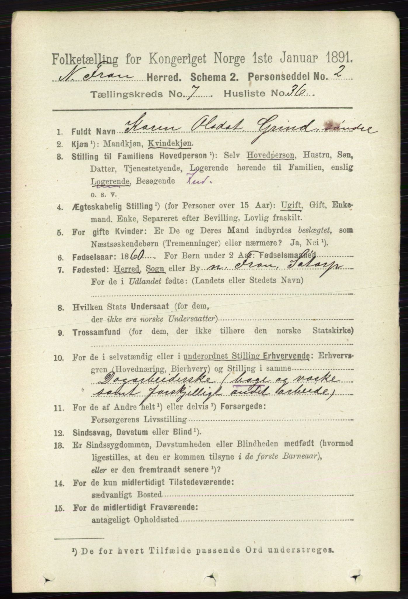 RA, 1891 census for 0518 Nord-Fron, 1891, p. 3046