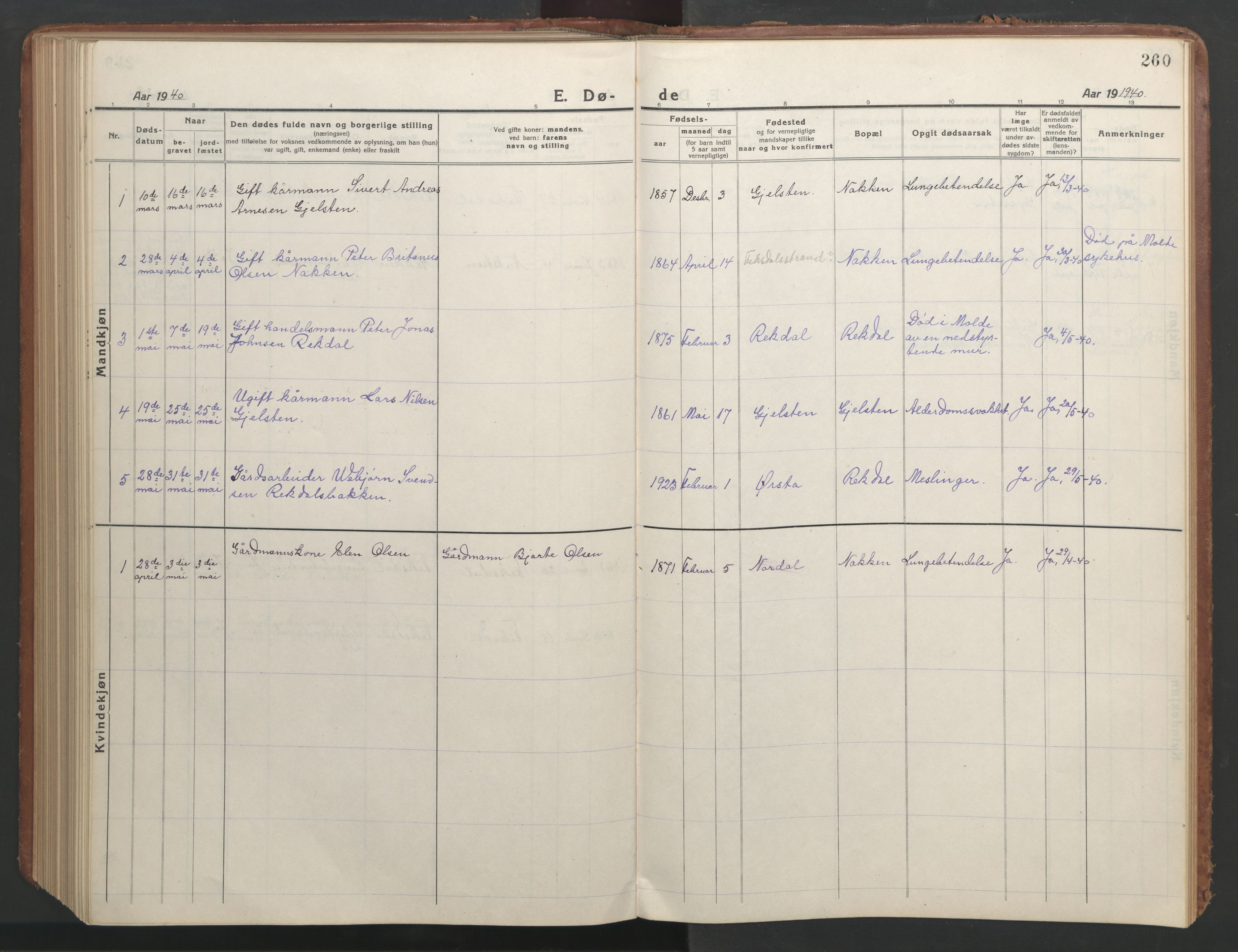 Ministerialprotokoller, klokkerbøker og fødselsregistre - Møre og Romsdal, AV/SAT-A-1454/540/L0542: Parish register (copy) no. 540C02, 1921-1967, p. 260