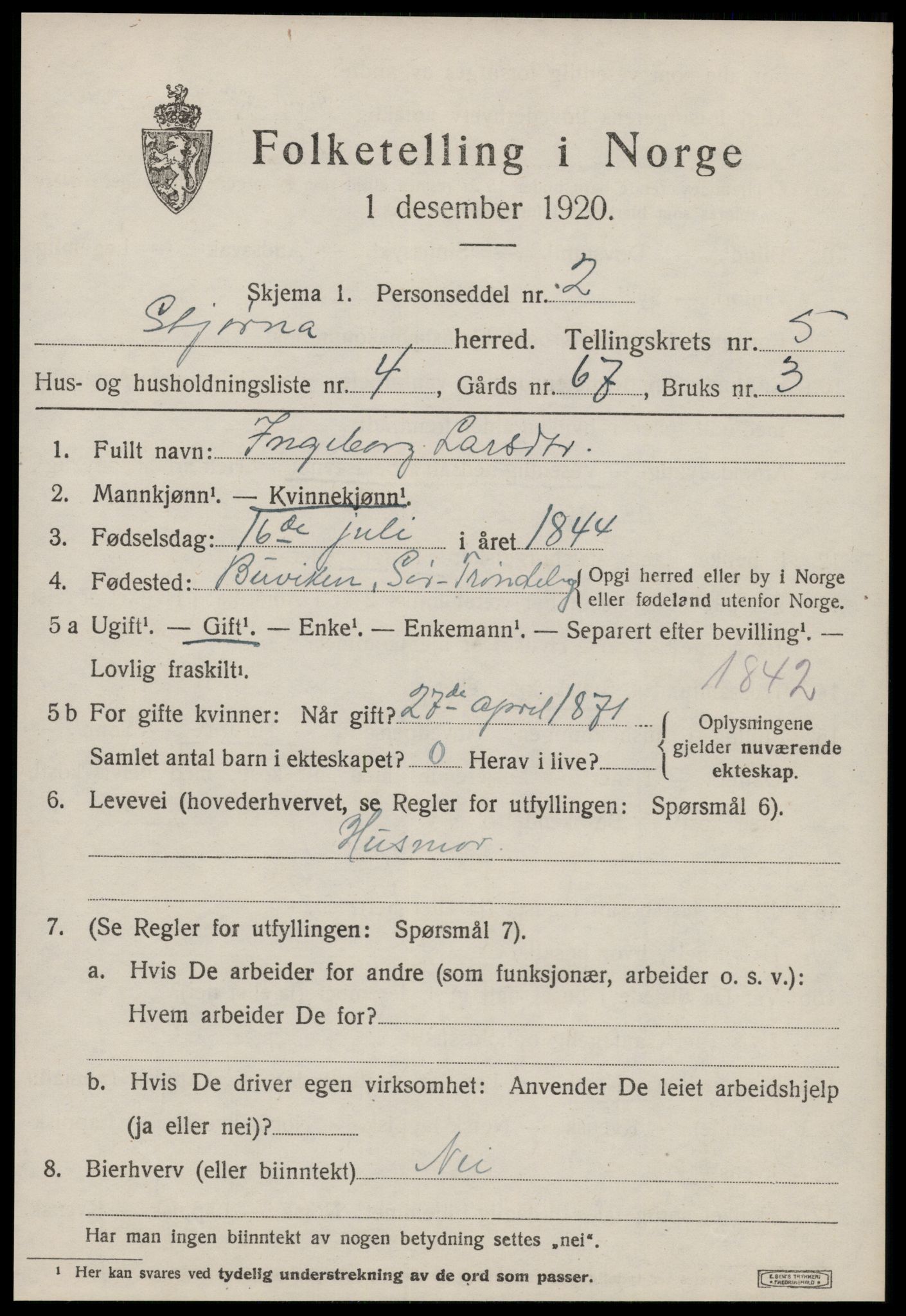 SAT, 1920 census for Stjørna, 1920, p. 3850