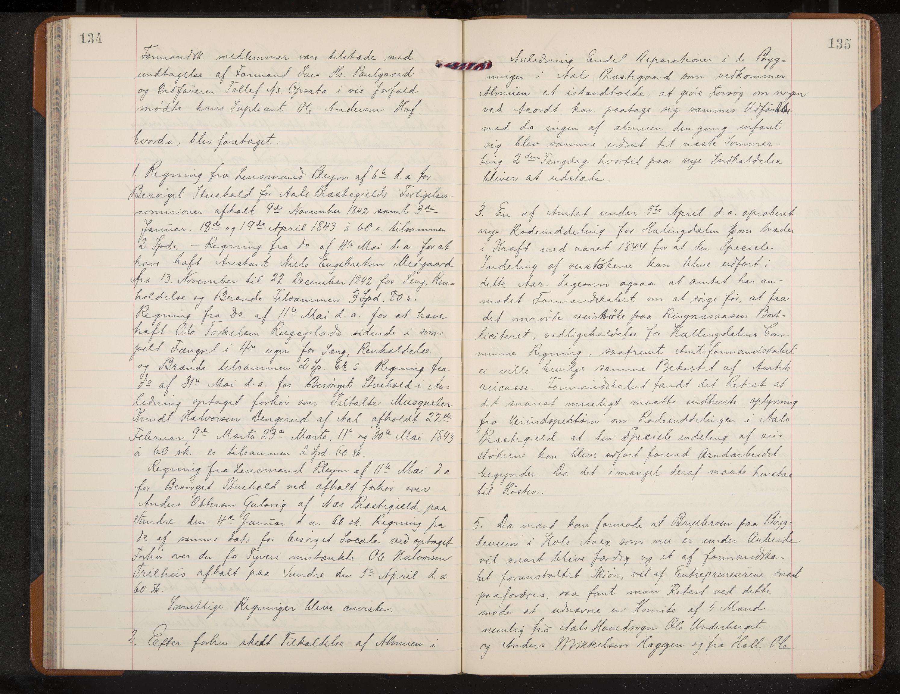 Ål formannskap og sentraladministrasjon, IKAK/0619021/A/Aa/L0001: Utskrift av møtebok, 1838-1845, p. 134-135