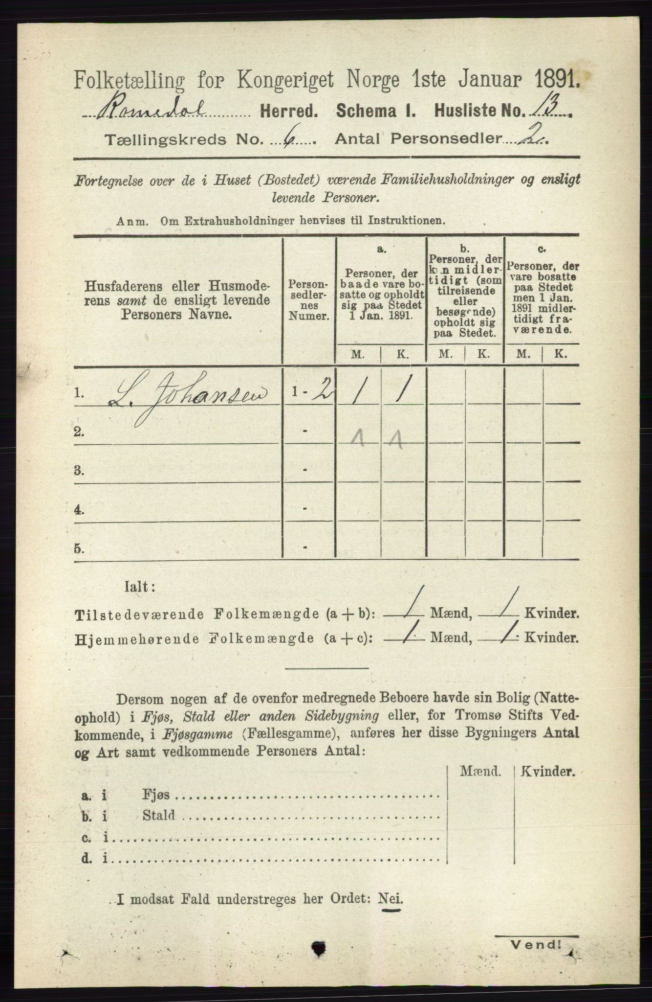 RA, 1891 census for 0416 Romedal, 1891, p. 2872