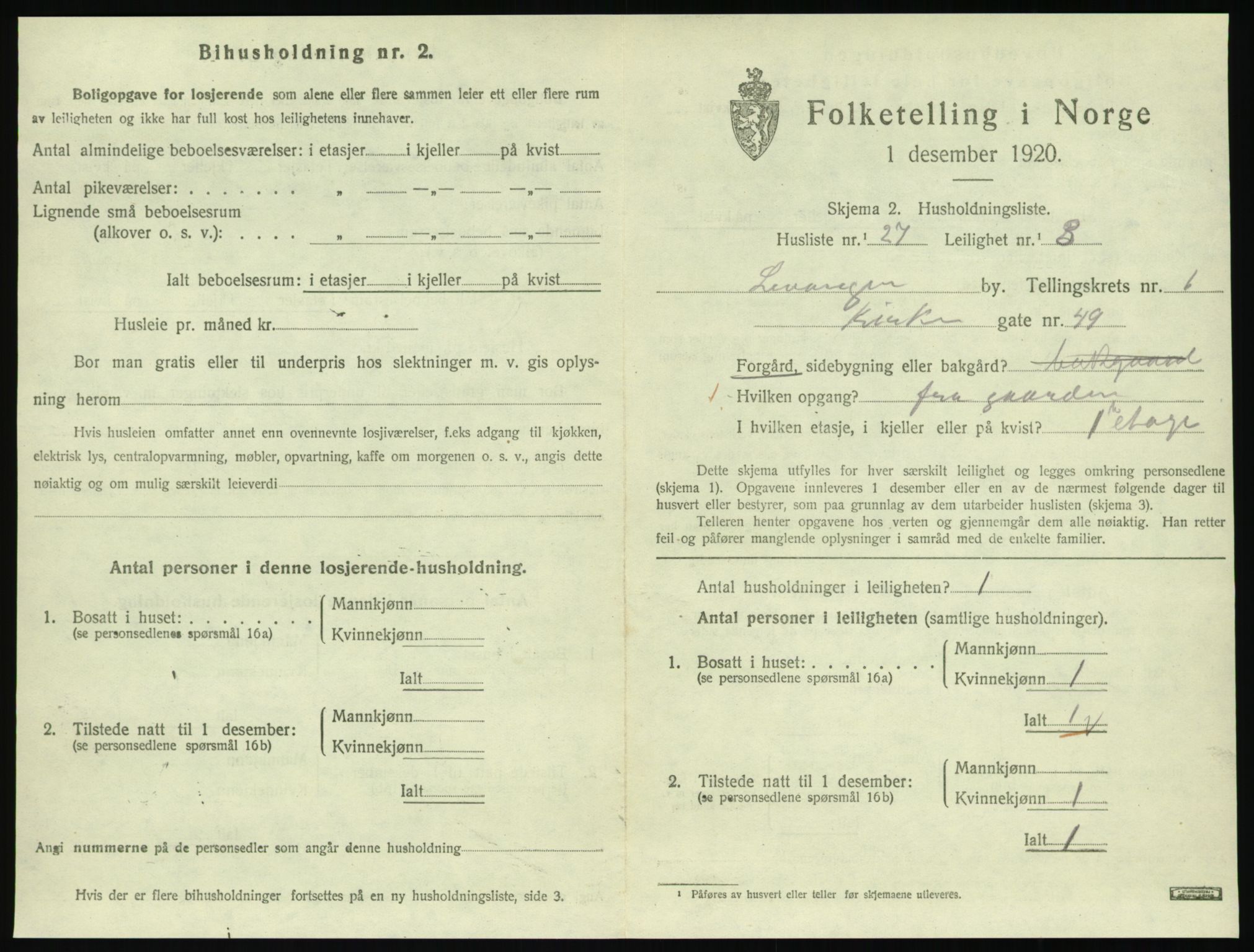 SAT, 1920 census for Levanger town, 1920, p. 560