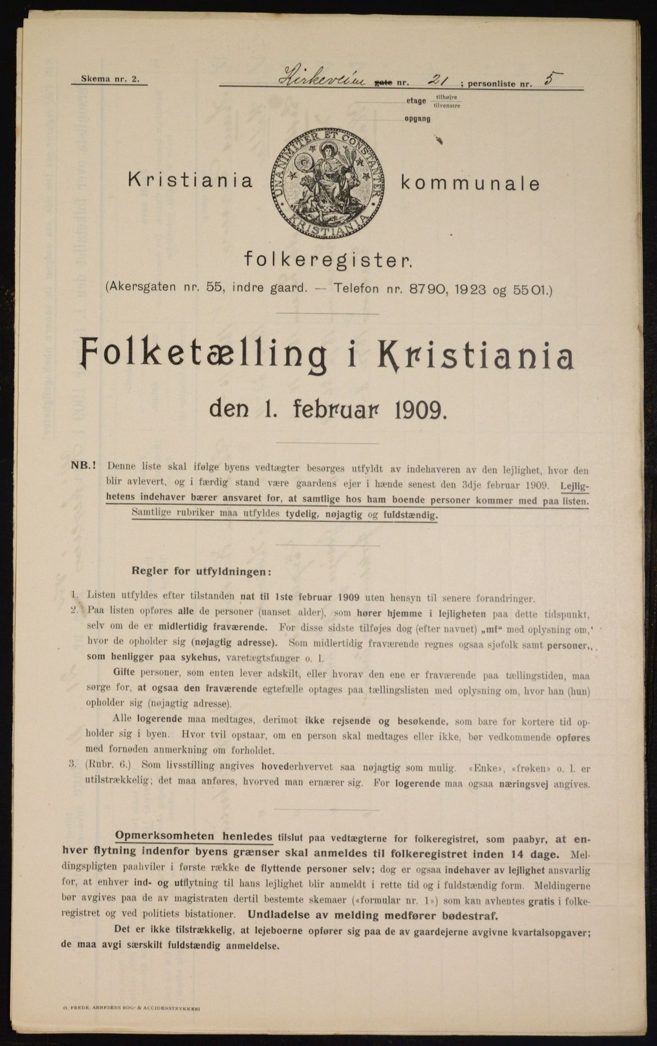 OBA, Municipal Census 1909 for Kristiania, 1909, p. 46484