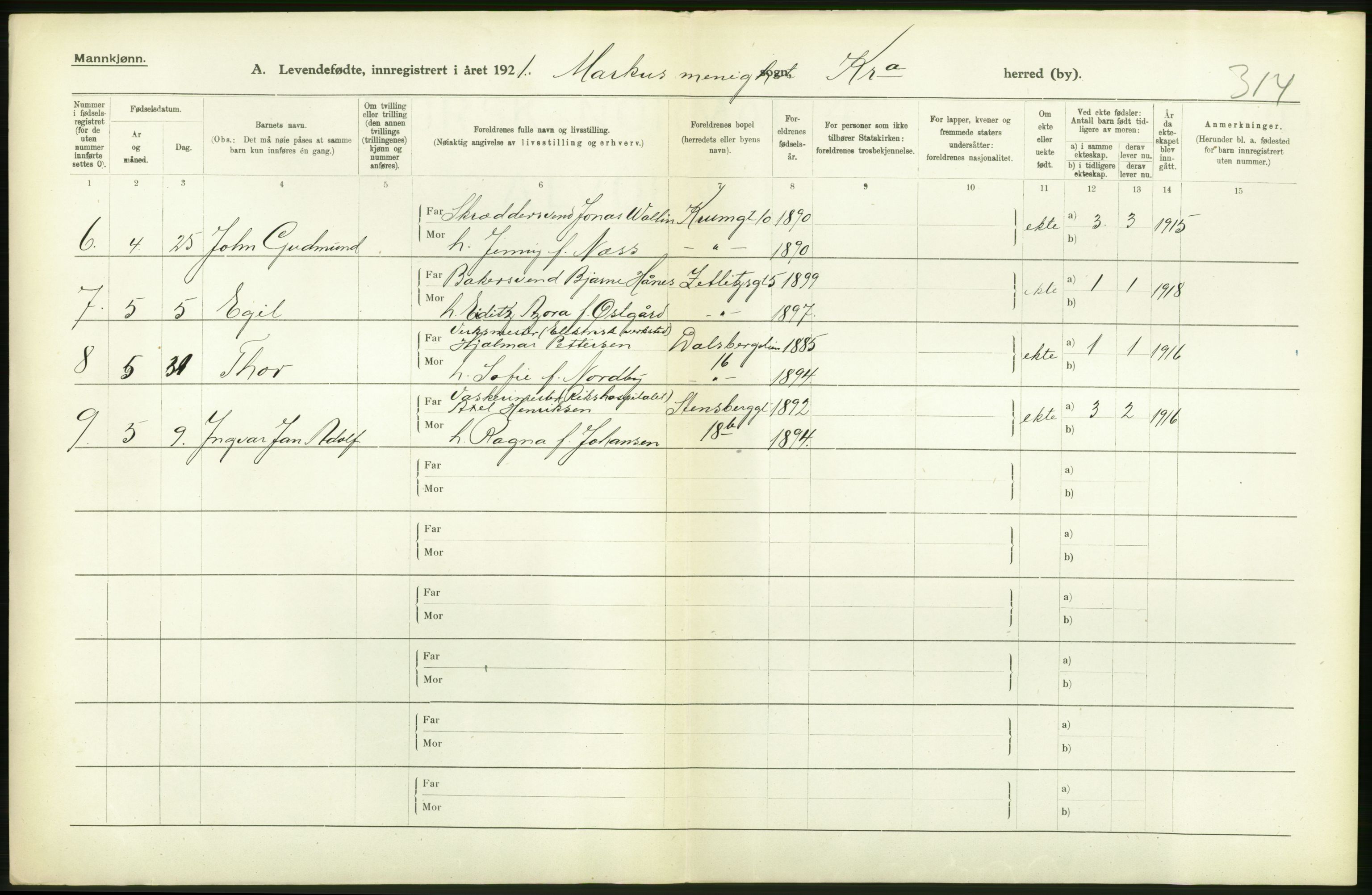 Statistisk sentralbyrå, Sosiodemografiske emner, Befolkning, AV/RA-S-2228/D/Df/Dfc/Dfca/L0010: Kristiania: Levendefødte menn og kvinner., 1921, p. 210