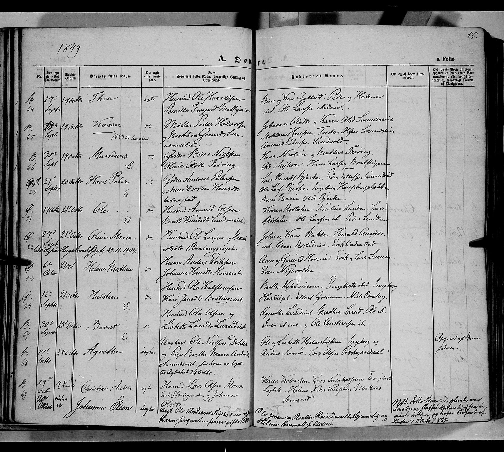 Biri prestekontor, AV/SAH-PREST-096/H/Ha/Haa/L0005: Parish register (official) no. 5, 1843-1854, p. 55