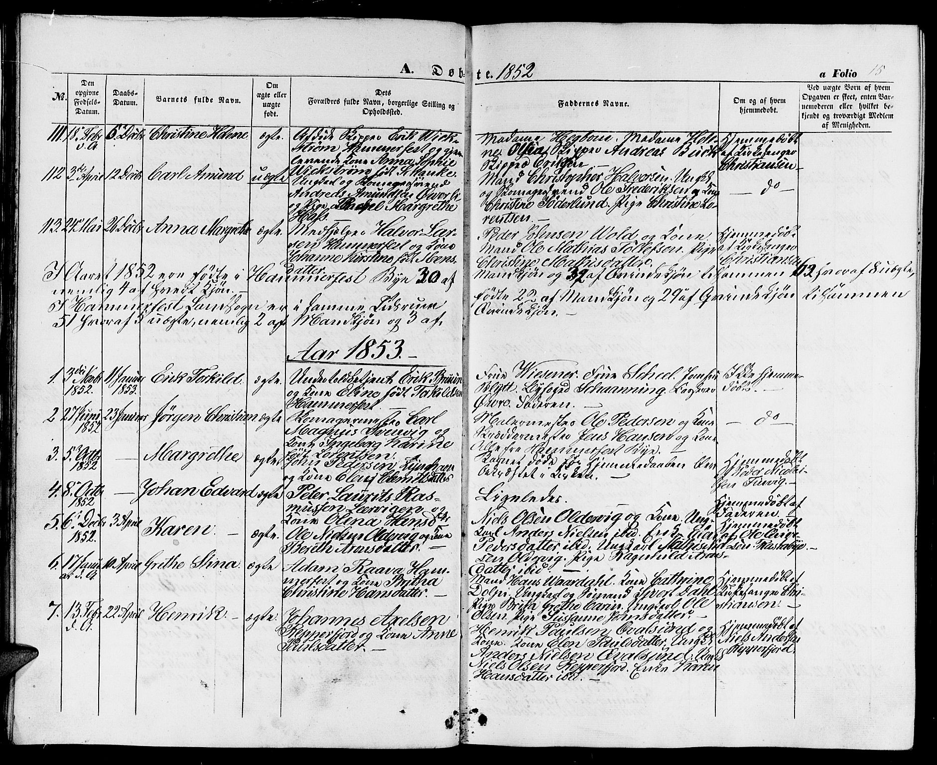 Hammerfest sokneprestkontor, SATØ/S-1347/H/Hb/L0002.klokk: Parish register (copy) no. 2, 1851-1861, p. 15