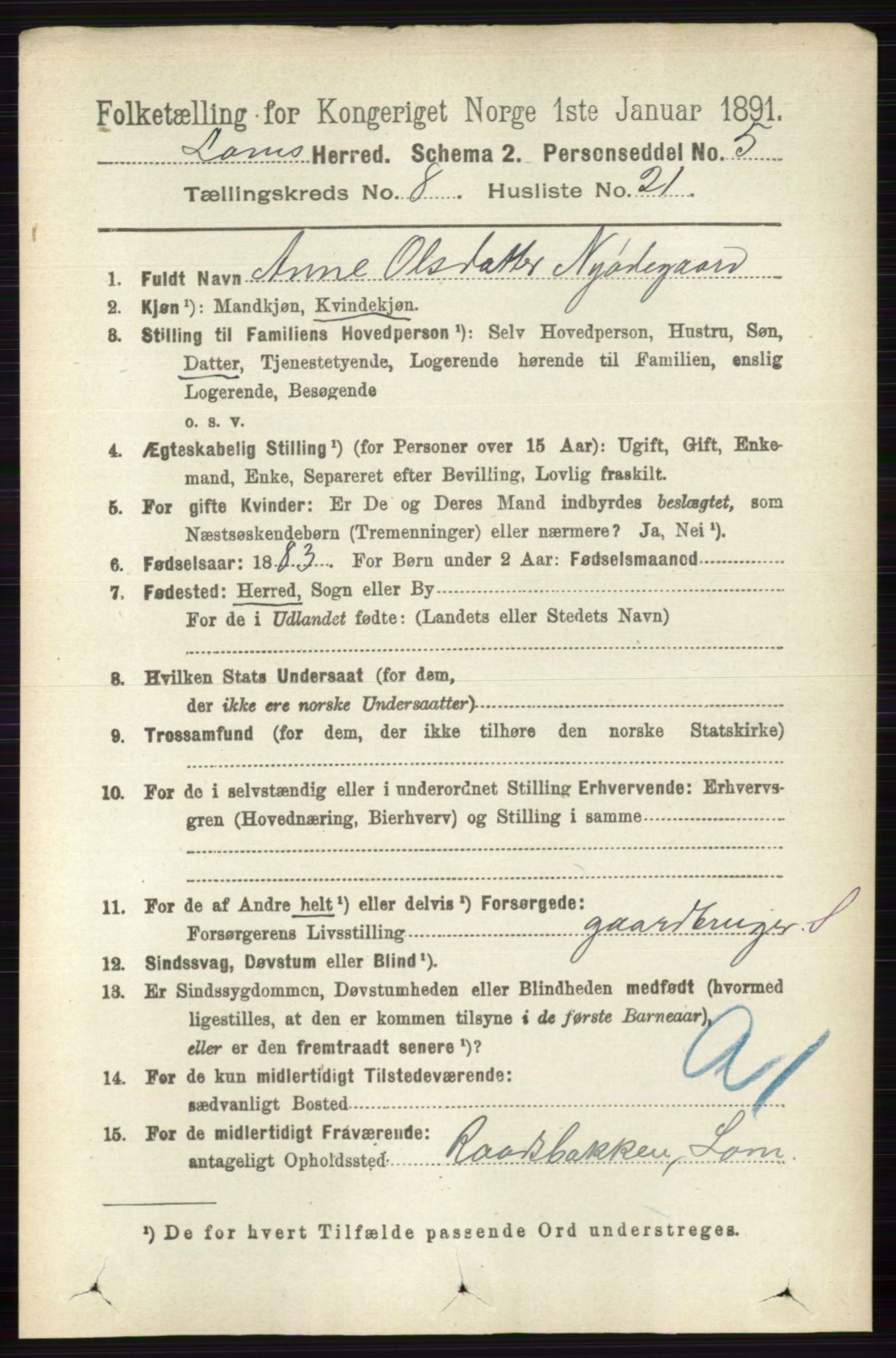 RA, 1891 census for 0514 Lom, 1891, p. 3220