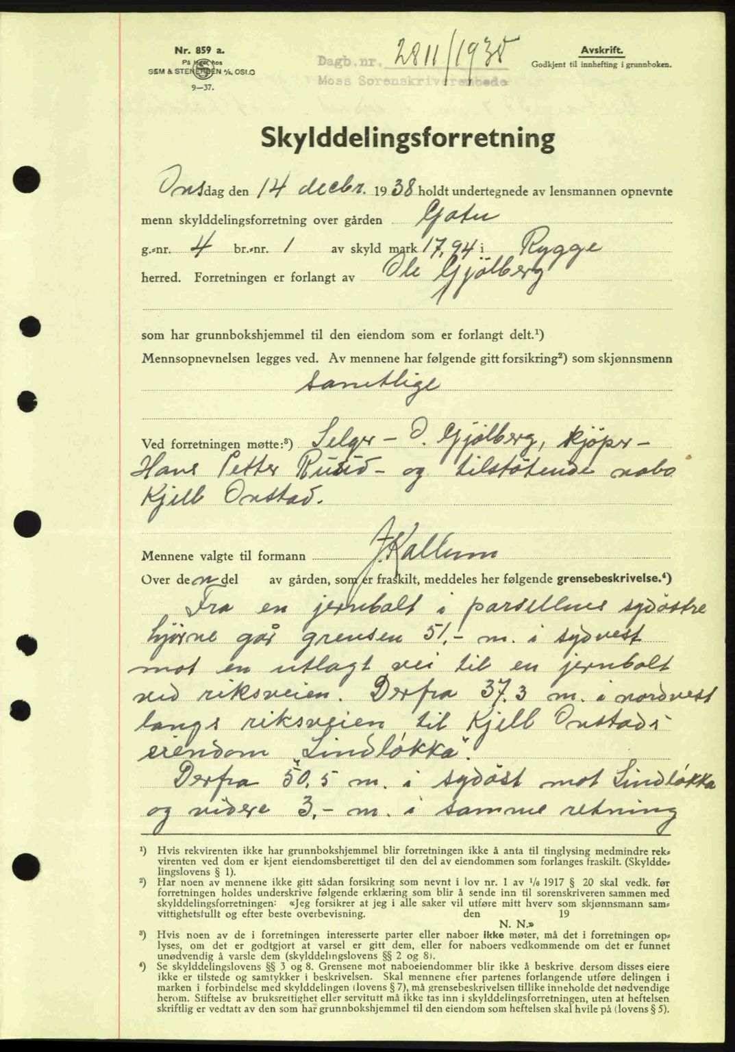 Moss sorenskriveri, SAO/A-10168: Mortgage book no. A5, 1938-1939, Diary no: : 2811/1938