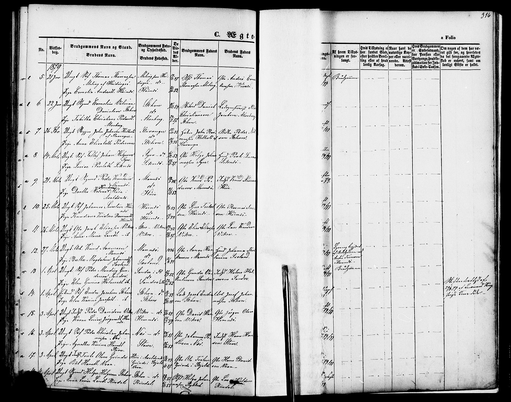 Skudenes sokneprestkontor, SAST/A -101849/H/Ha/Haa/L0006: Parish register (official) no. A 4, 1864-1881, p. 316