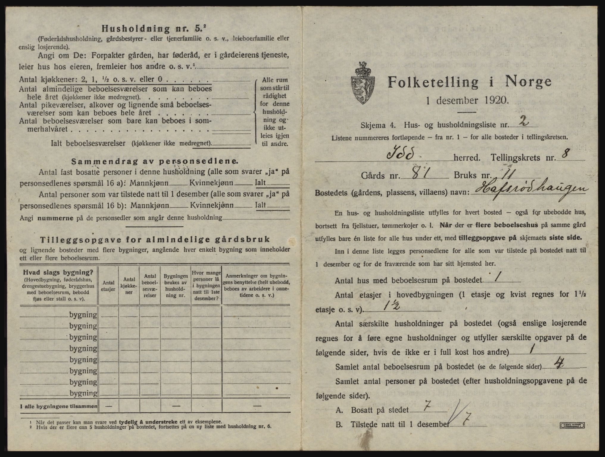 SAO, 1920 census for Idd, 1920, p. 1166