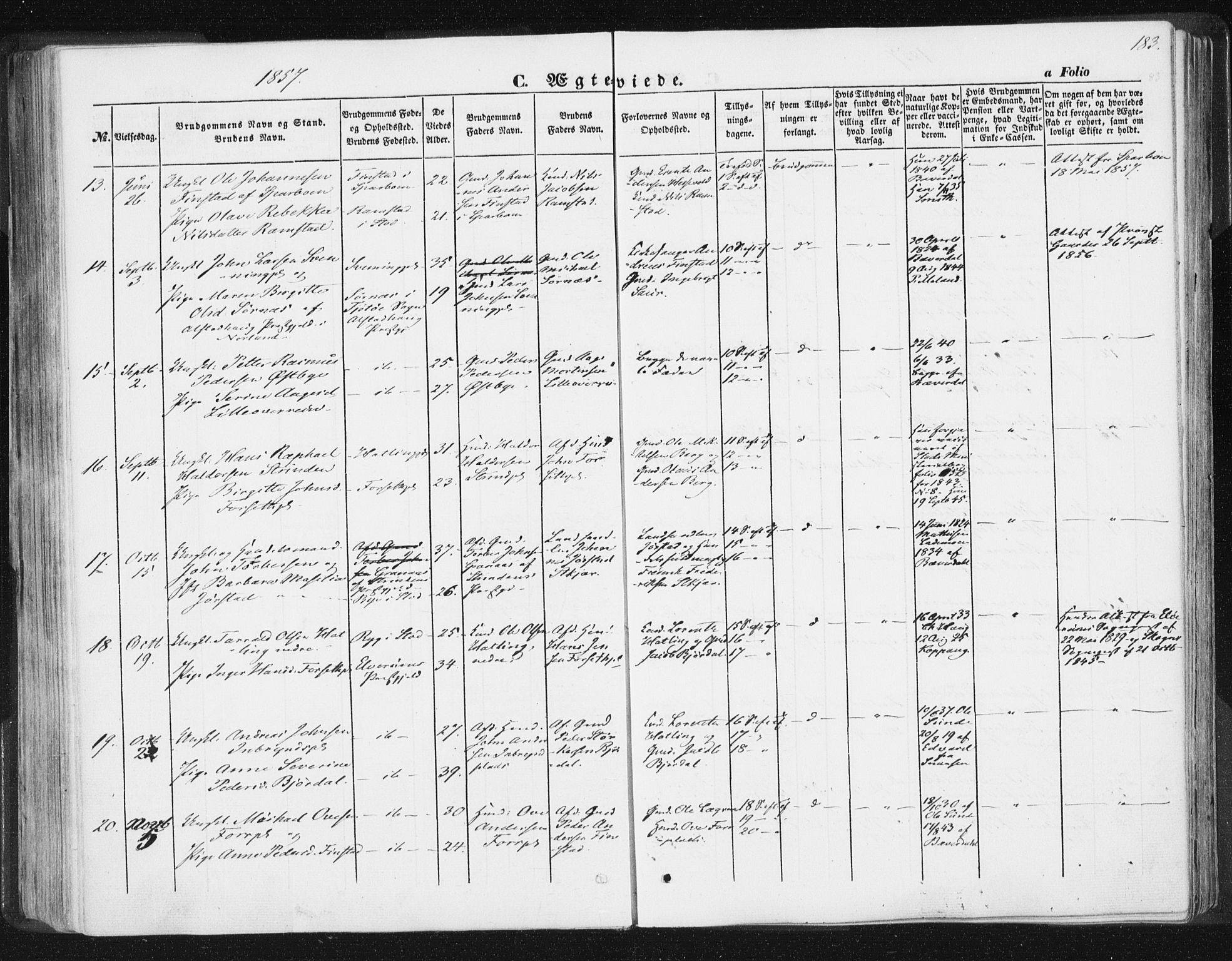 Ministerialprotokoller, klokkerbøker og fødselsregistre - Nord-Trøndelag, AV/SAT-A-1458/746/L0446: Parish register (official) no. 746A05, 1846-1859, p. 183