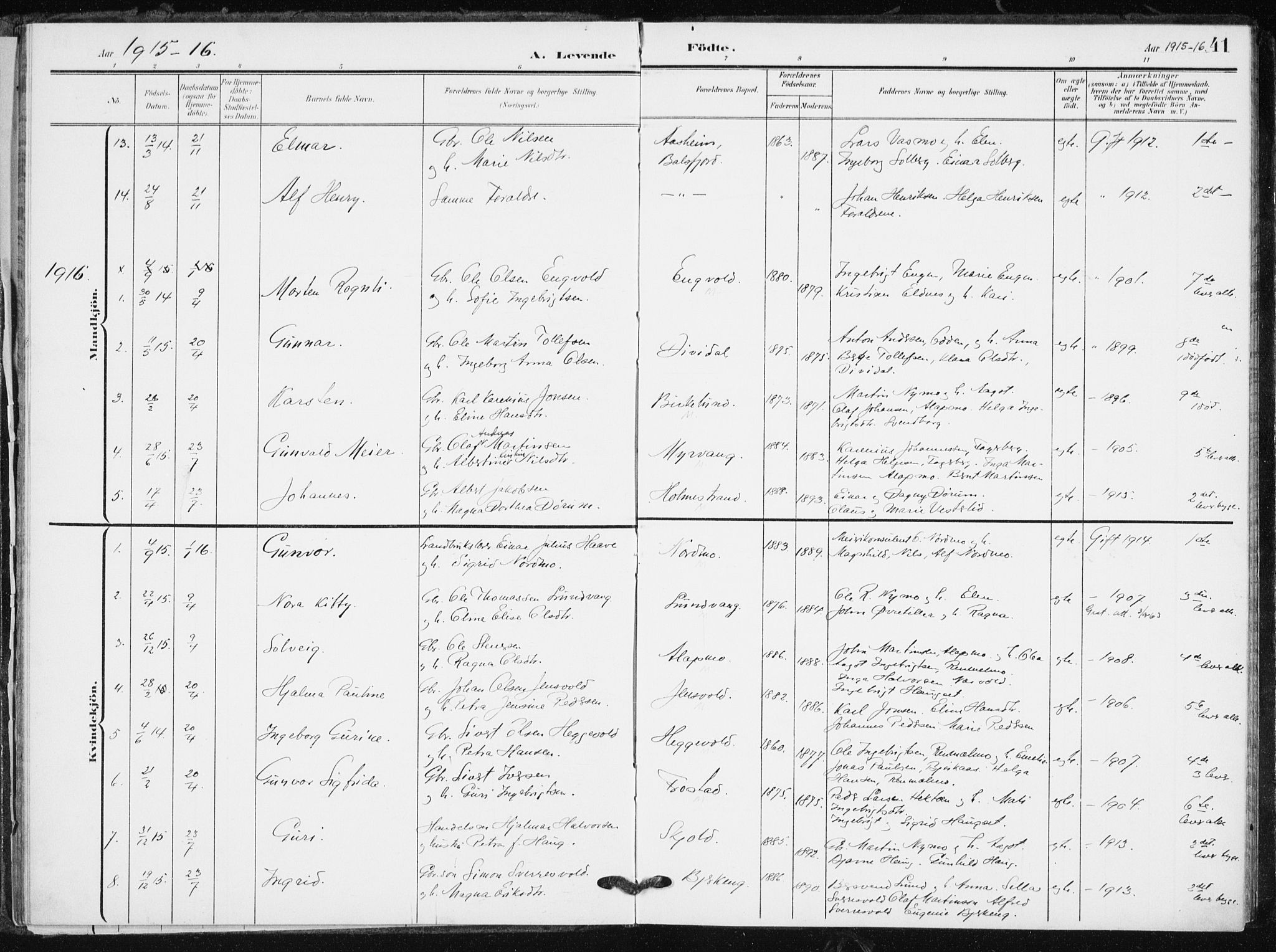 Målselv sokneprestembete, SATØ/S-1311/G/Ga/Gaa/L0012kirke: Parish register (official) no. 12, 1903-1920, p. 41