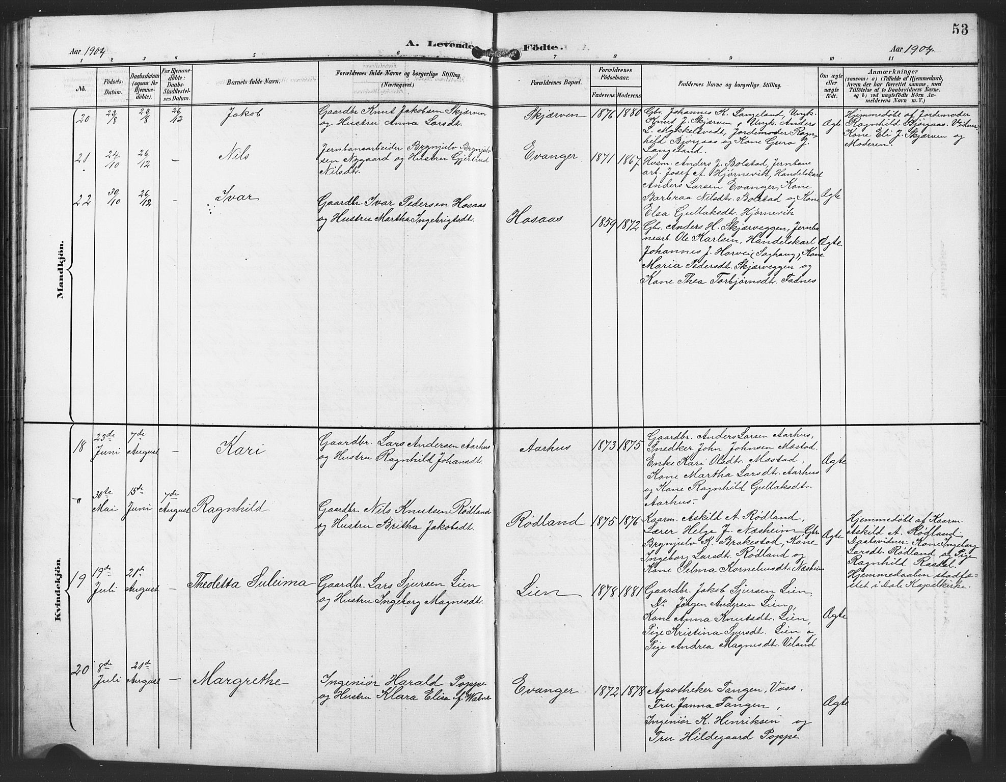 Evanger sokneprestembete, AV/SAB-A-99924: Parish register (copy) no. A 5, 1897-1917, p. 53