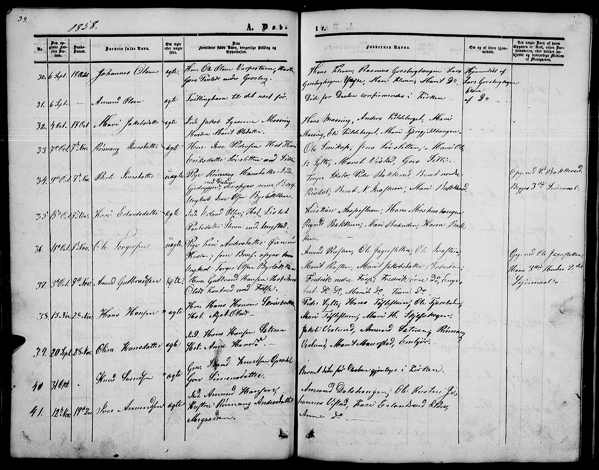 Nord-Fron prestekontor, SAH/PREST-080/H/Ha/Hab/L0002: Parish register (copy) no. 2, 1851-1883, p. 39