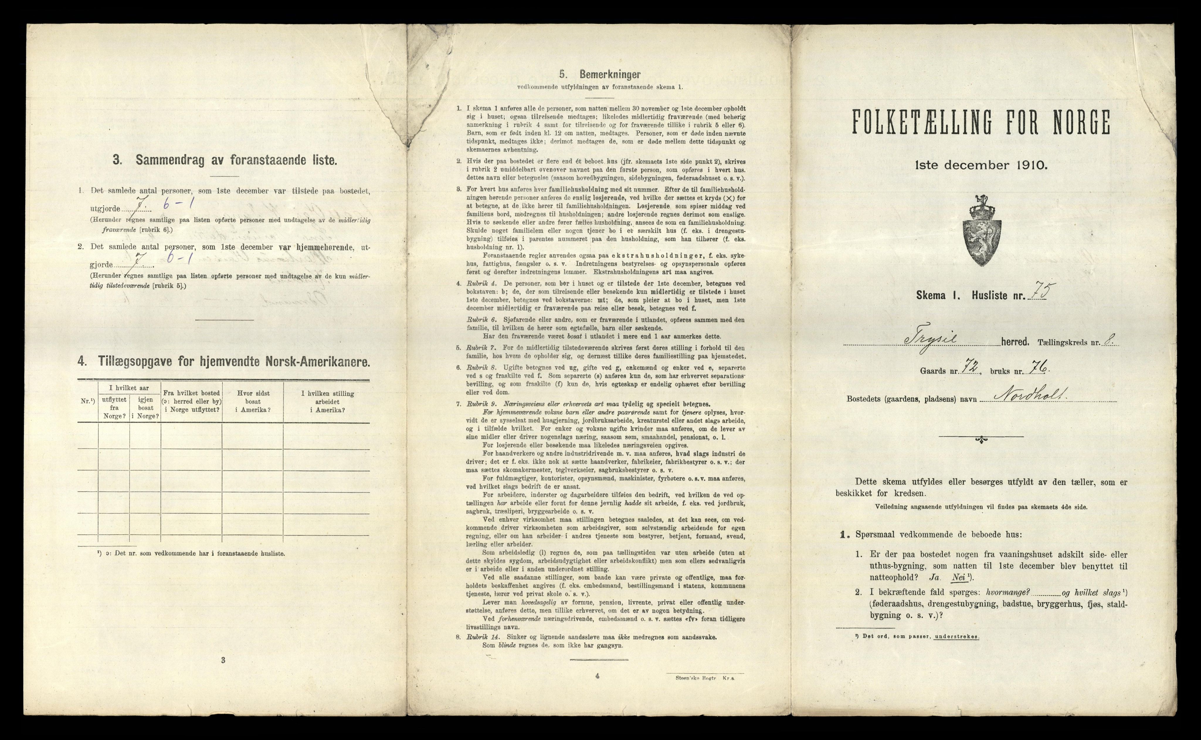 RA, 1910 census for Trysil, 1910, p. 1127