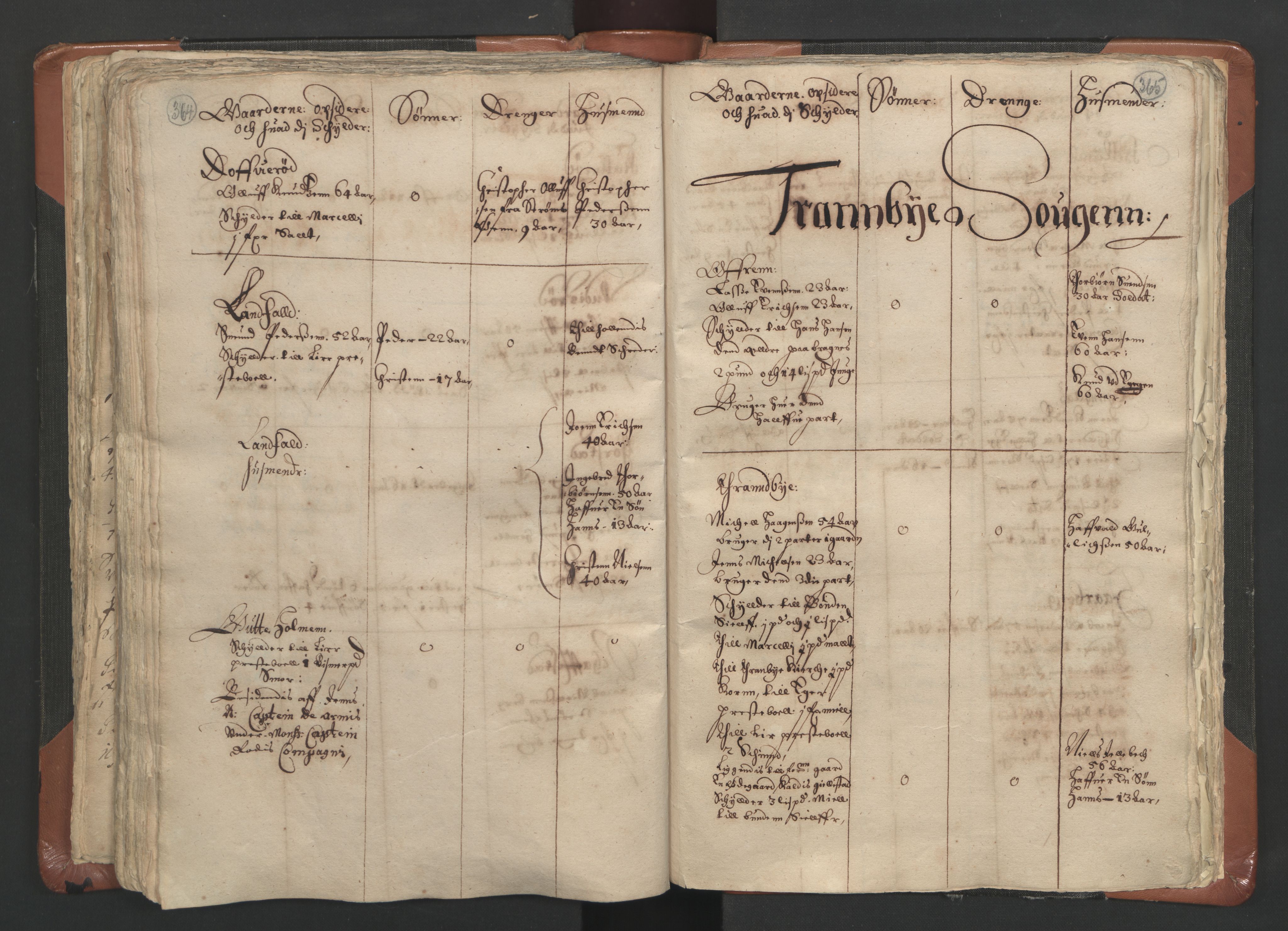 RA, Vicar's Census 1664-1666, no. 9: Bragernes deanery, 1664-1666, p. 364-365