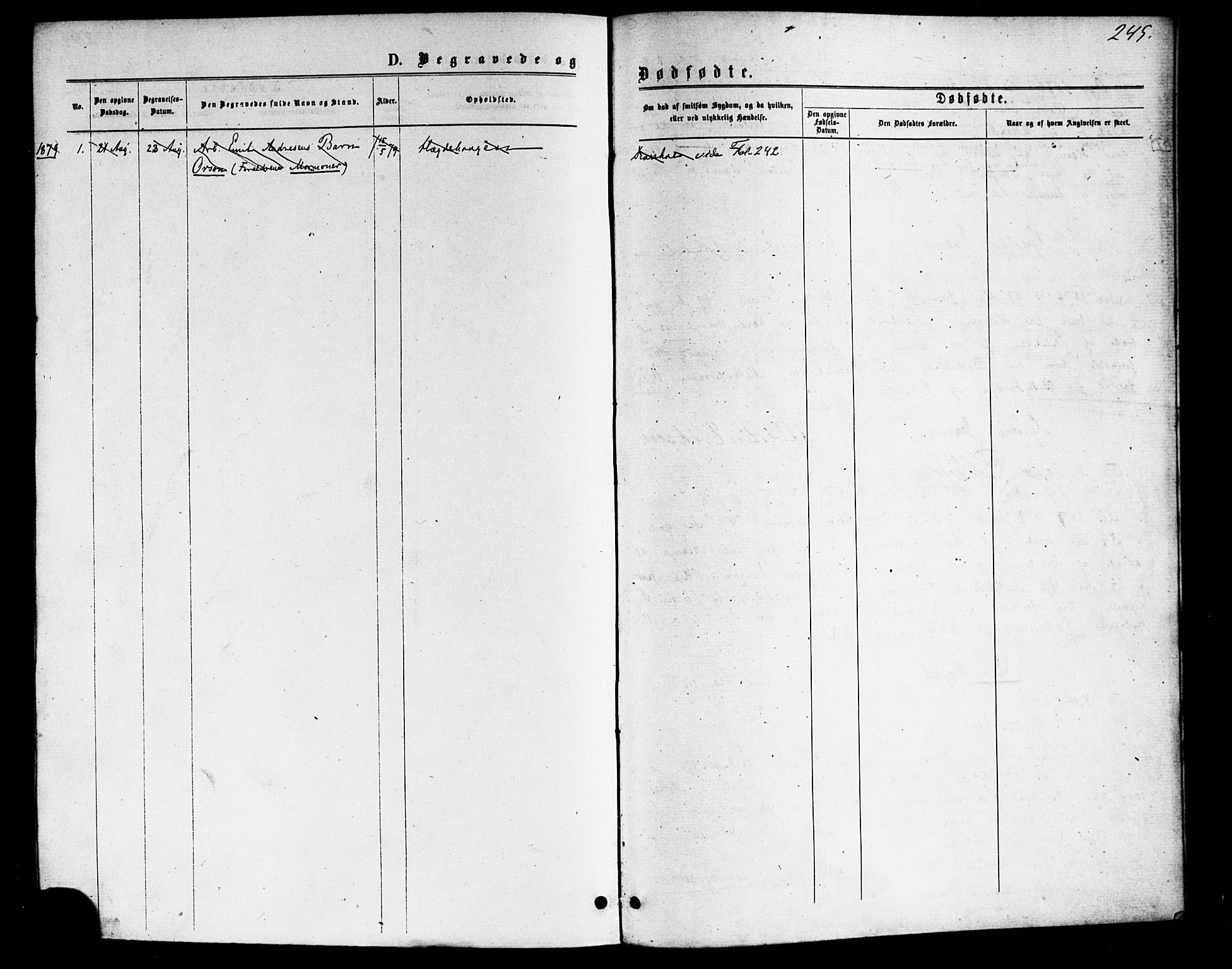 Vestre Aker prestekontor Kirkebøker, AV/SAO-A-10025/F/Fa/L0006: Parish register (official) no. 6, 1873-1886, p. 245