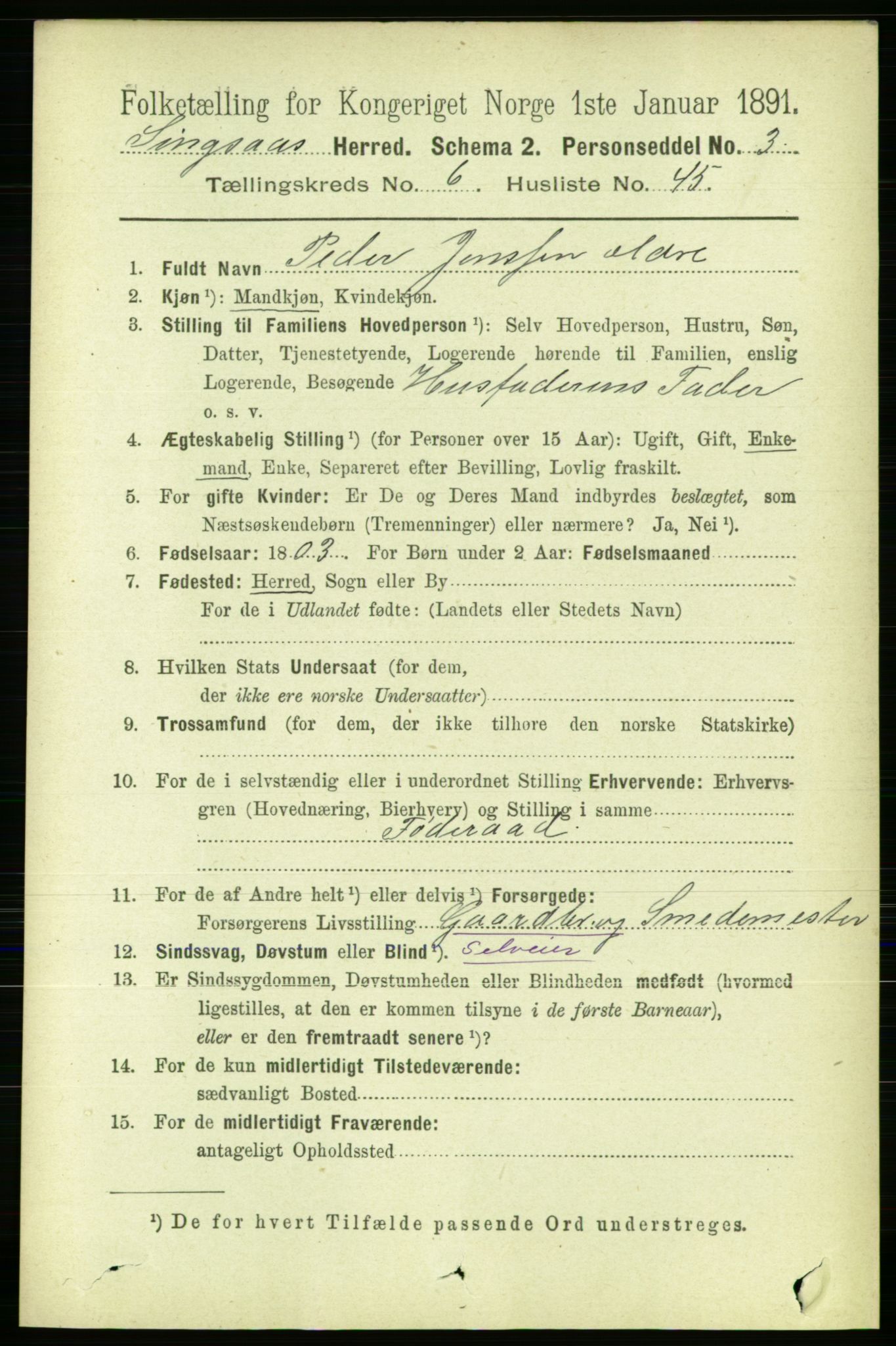 RA, 1891 census for 1646 Singsås, 1891, p. 1554