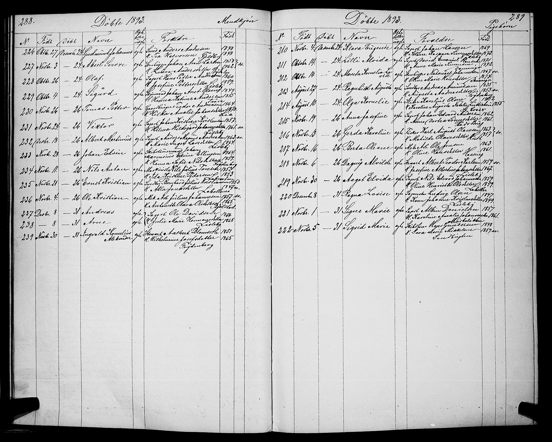 Glemmen prestekontor Kirkebøker, AV/SAO-A-10908/G/Ga/L0005: Parish register (copy) no. 5, 1876-1893, p. 288-289