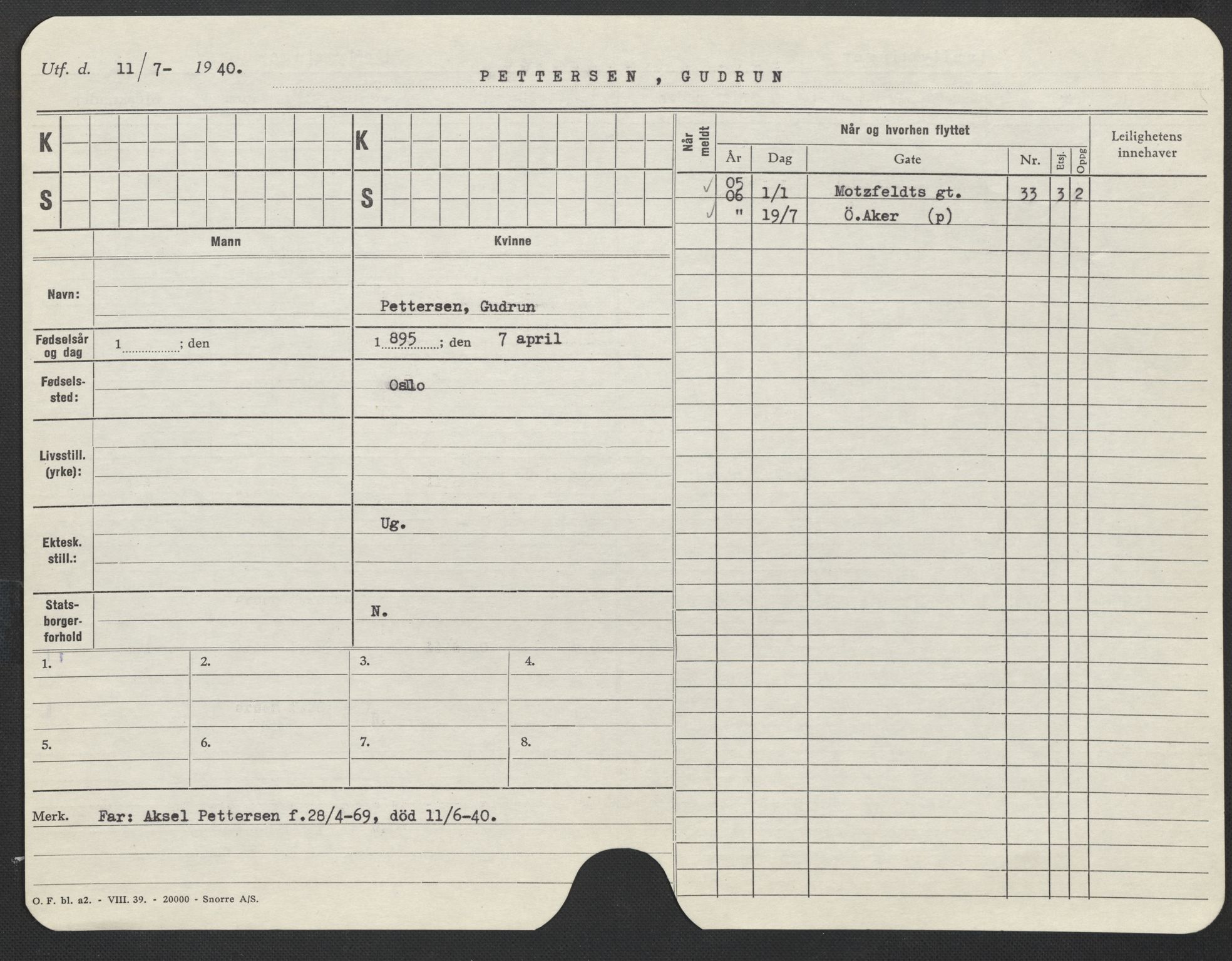 Oslo folkeregister, Registerkort, AV/SAO-A-11715/F/Fa/Fac/L0022: Kvinner, 1906-1914, p. 948a