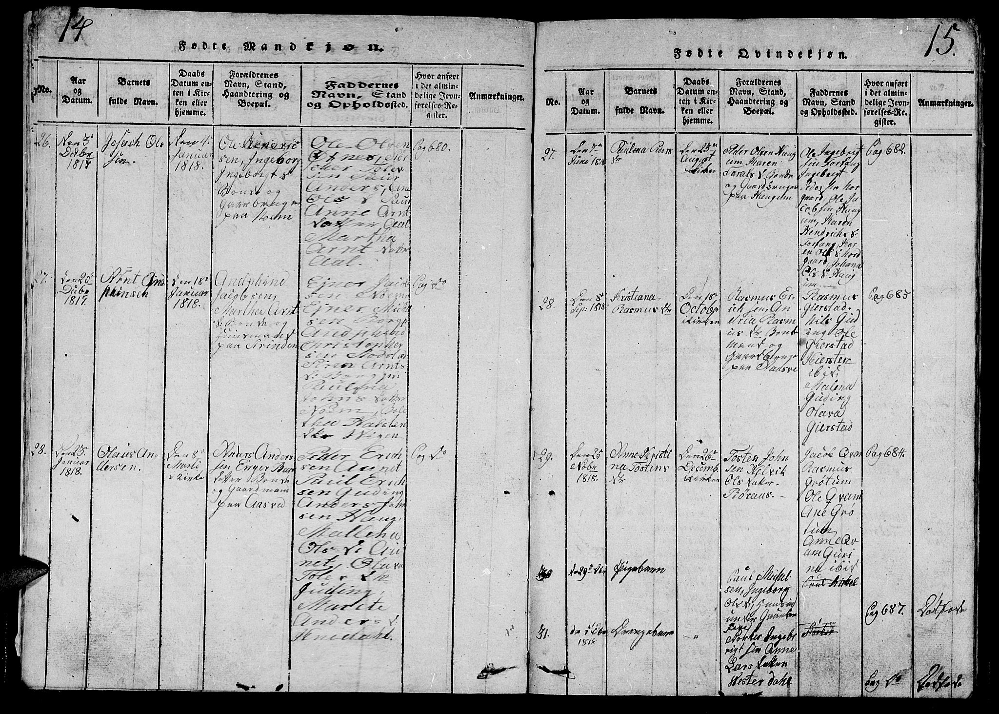 Ministerialprotokoller, klokkerbøker og fødselsregistre - Nord-Trøndelag, SAT/A-1458/747/L0459: Parish register (copy) no. 747C01, 1816-1842, p. 14-15