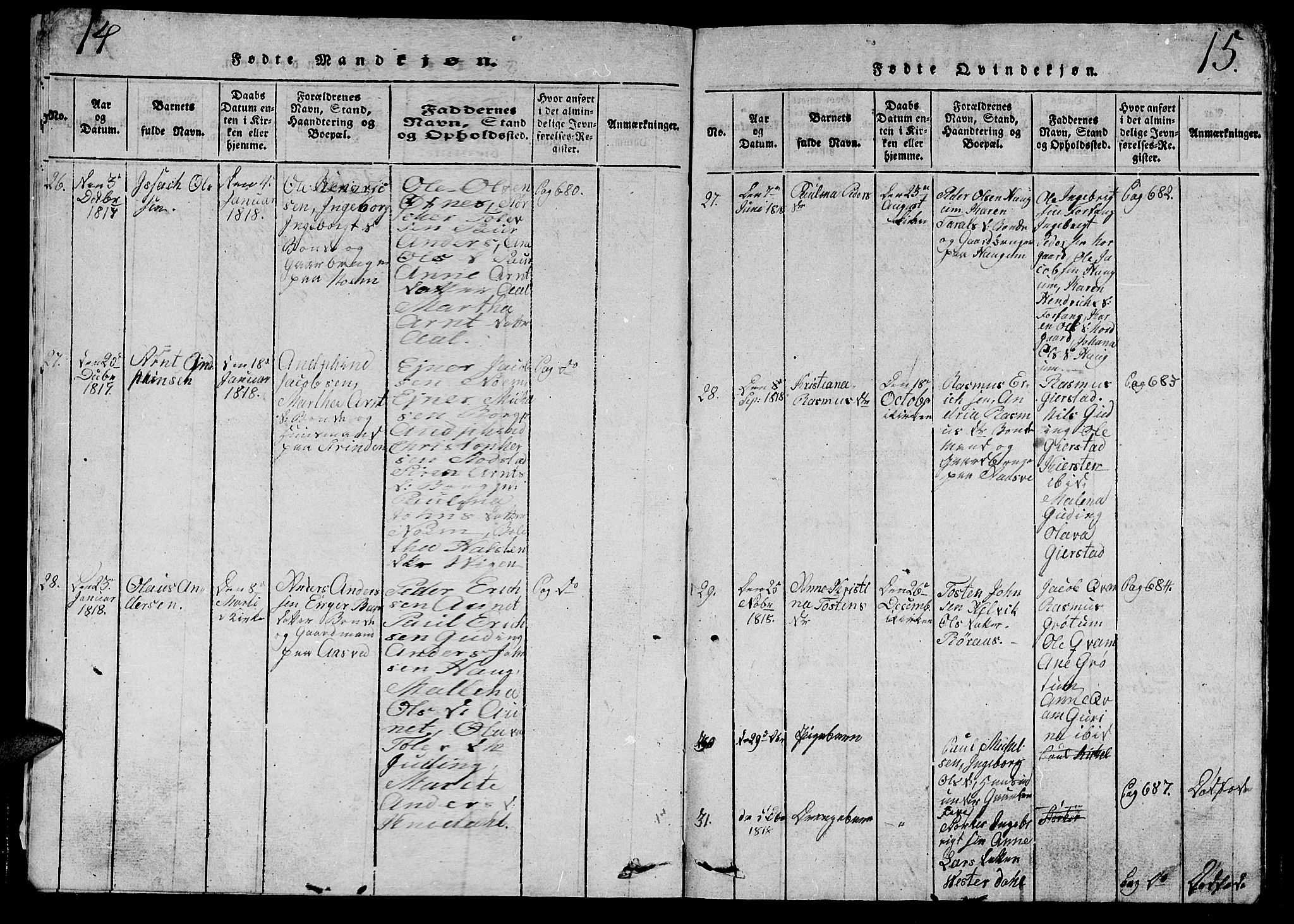 Ministerialprotokoller, klokkerbøker og fødselsregistre - Nord-Trøndelag, AV/SAT-A-1458/747/L0459: Parish register (copy) no. 747C01, 1816-1842, p. 14-15