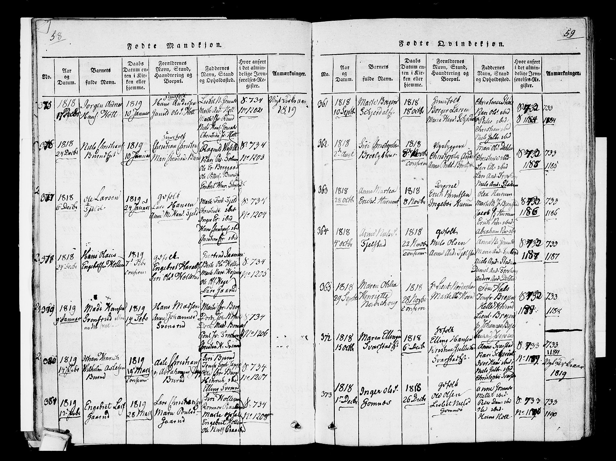 Hole kirkebøker, SAKO/A-228/F/Fa/L0004: Parish register (official) no. I 4, 1814-1833, p. 58-59