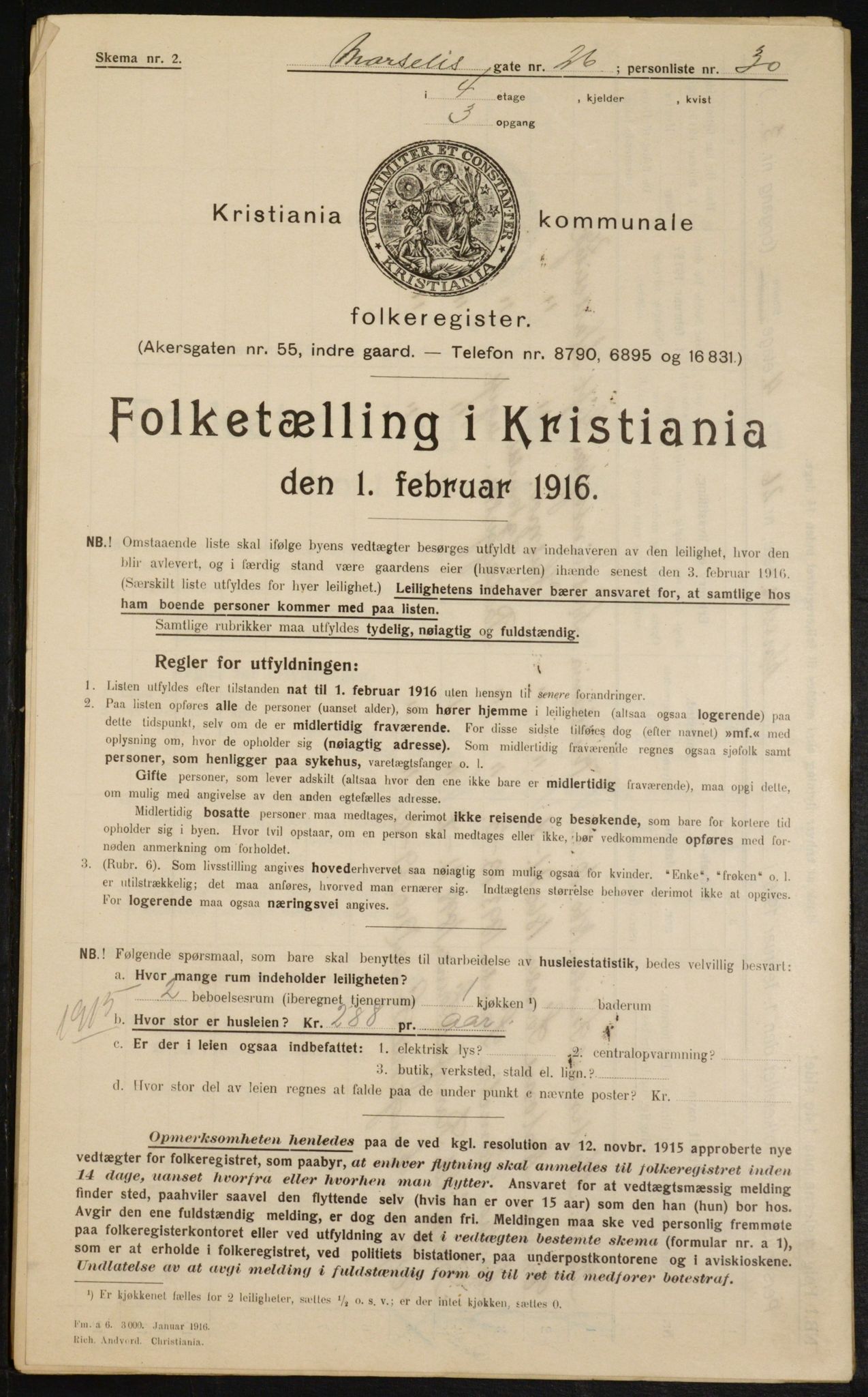 OBA, Municipal Census 1916 for Kristiania, 1916, p. 66109