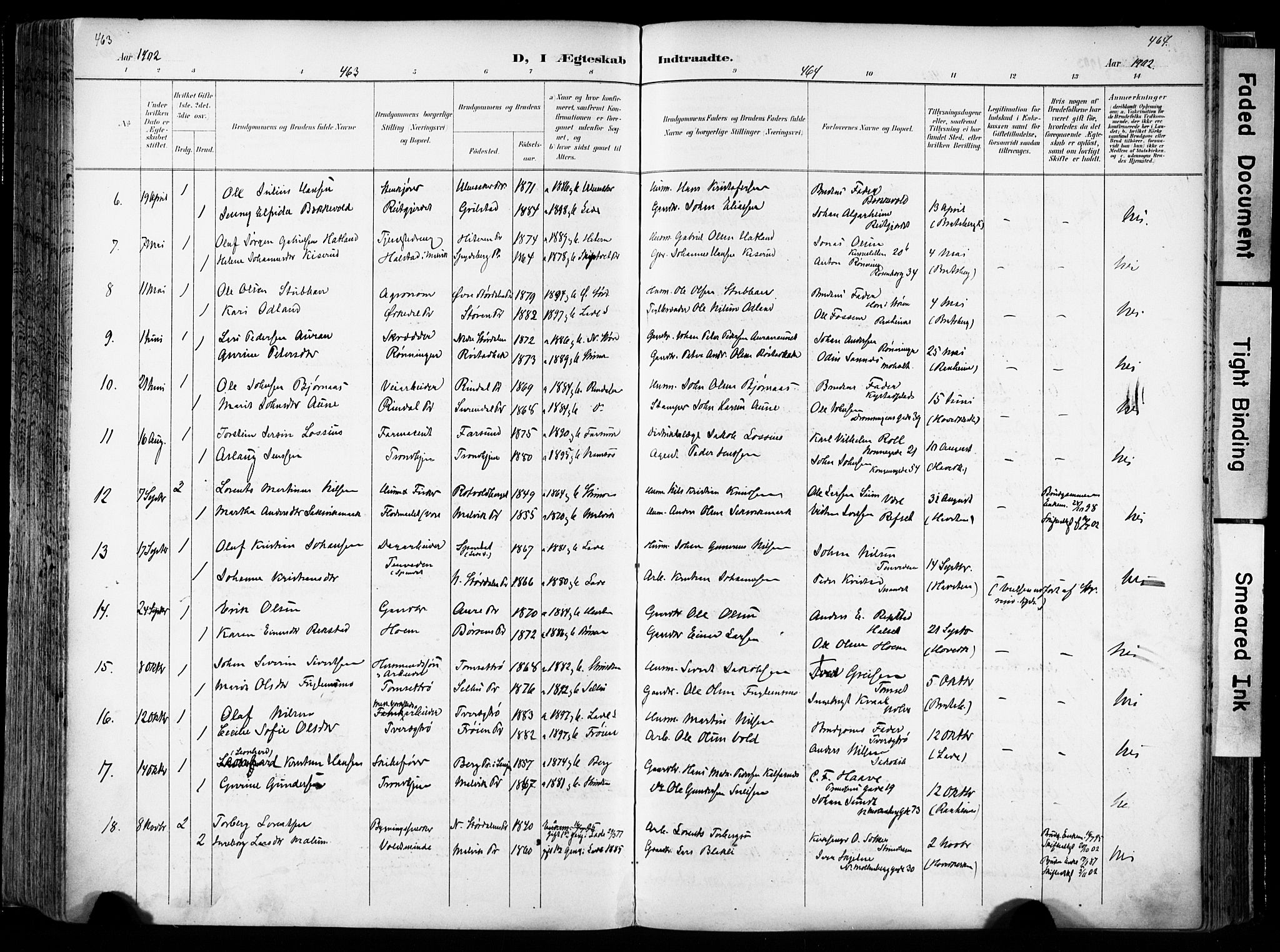 Ministerialprotokoller, klokkerbøker og fødselsregistre - Sør-Trøndelag, SAT/A-1456/606/L0301: Parish register (official) no. 606A16, 1894-1907, p. 463-464